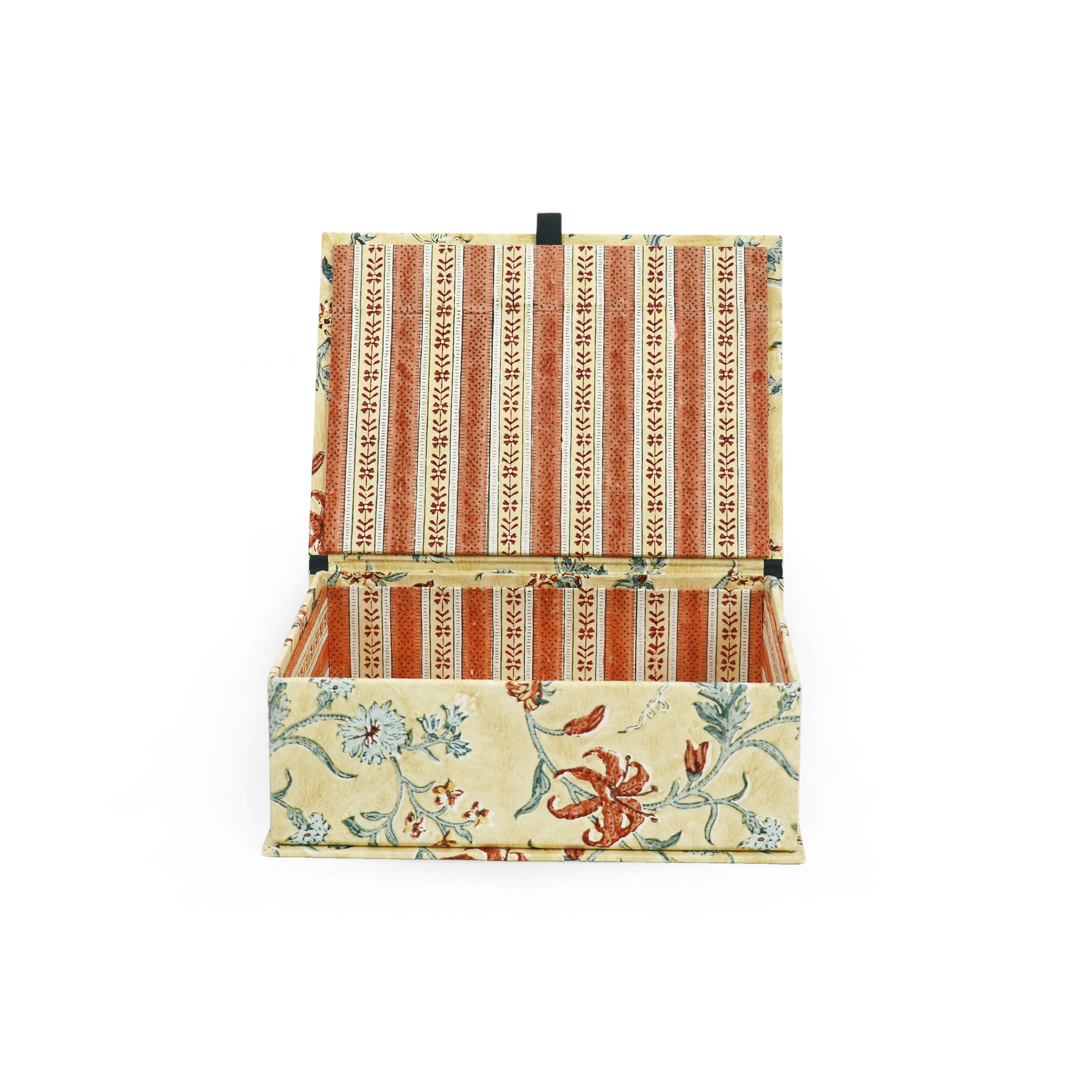 Classic Garden Vine – Hand Block Printed Keepsake Box (9.5” x 7” x 3.5” | 100% Recycled Cotton Paper)