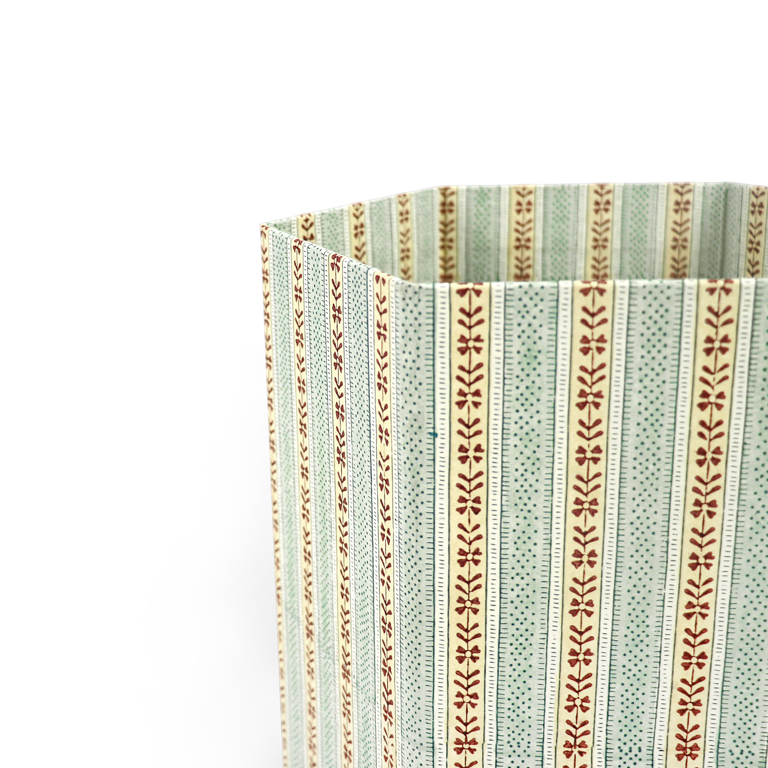 Sage Vine – Hand Block Printed Collapsible Basket (9.5" x 9.5" x 10.5")