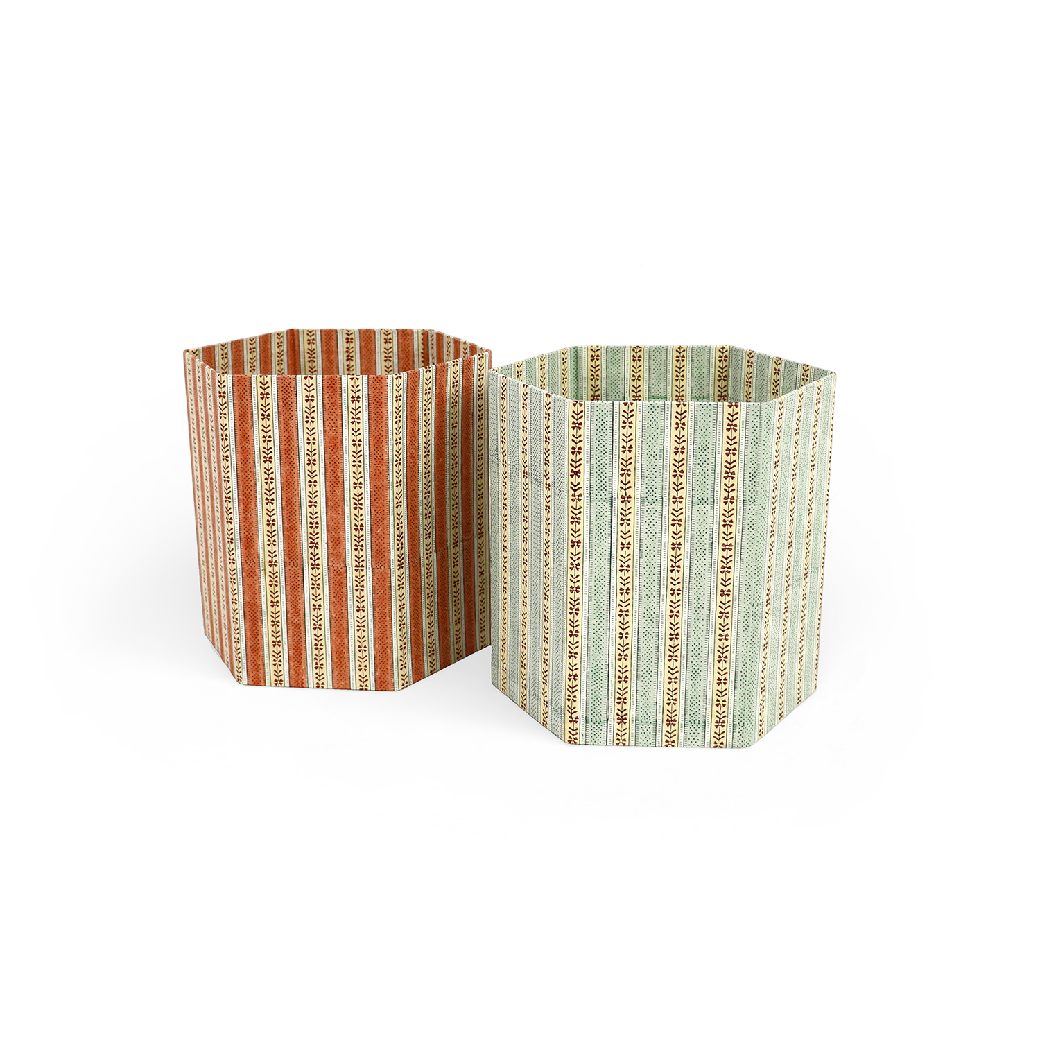 Sage Vine – Hand Block Printed Collapsible Basket (9.5" x 9.5" x 10.5")