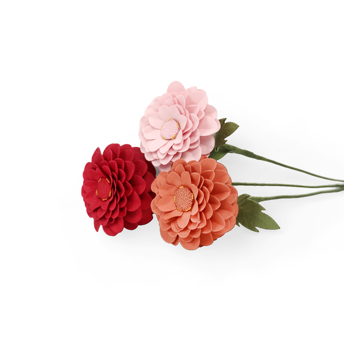 Crimson Dahlia – Handcrafted Paper Flower Stick (Approx. 2.5" W x 9" H)