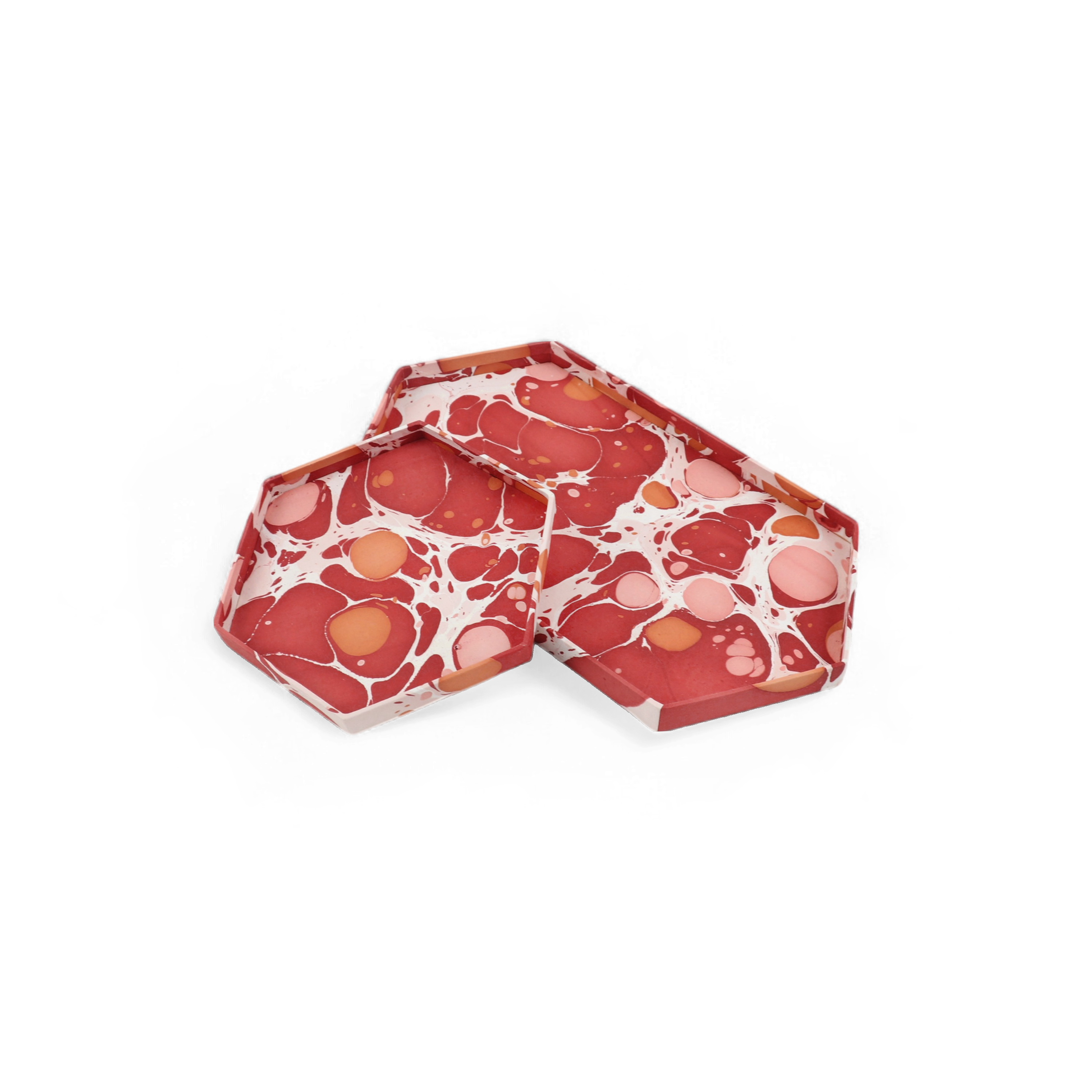 Amber Stone – Hand Marbled Hexagon Tray Set (Set of 2) (Large: 13" x 7" x 0.75")