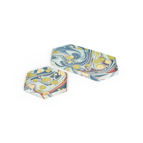 Ocean Stone – Hand Marbled Hexagon Tray Set (Set of 2) (Large: 13