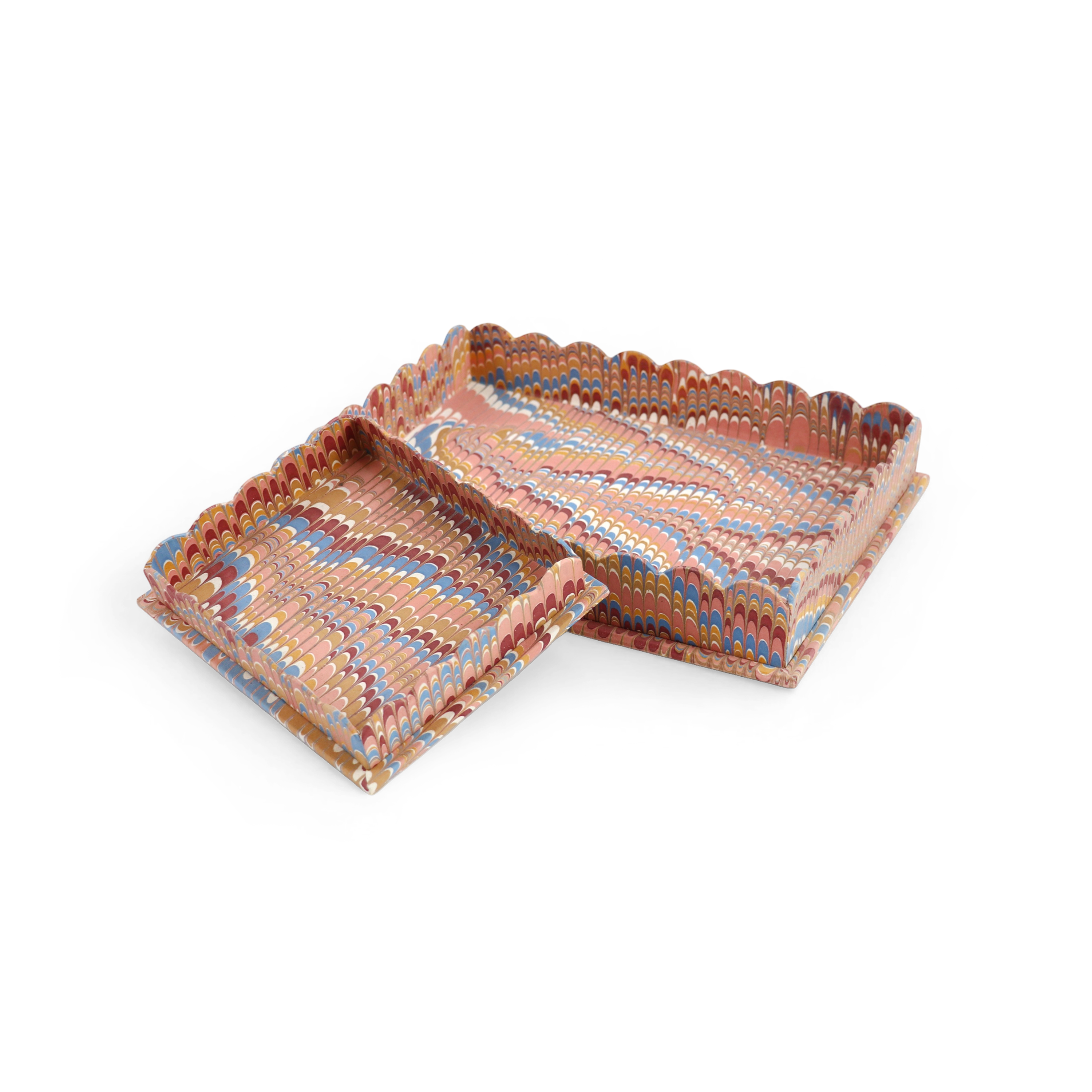 Desert Wave – Hand Marbled Scalloped Tray in Earth Tones (12" x 9.5" x 1.5")