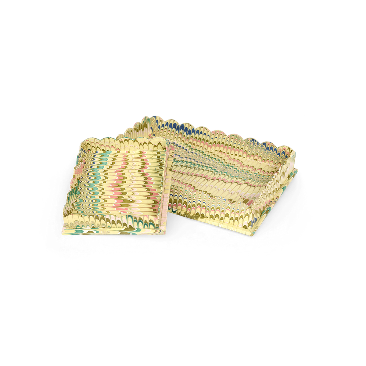 Meadow Wave – Hand Marbled Scalloped Tray in Warm Coastal Tones (12" x 9.5" x 1.5")