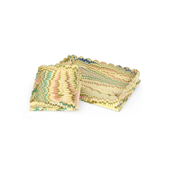 Meadow Wave – Hand Marbled Scalloped Tray in Warm Coastal Tones (12