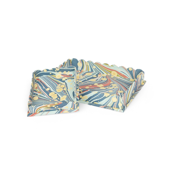 Ocean Swirl – Hand Marbled Scalloped Tray (Set of 2) 12