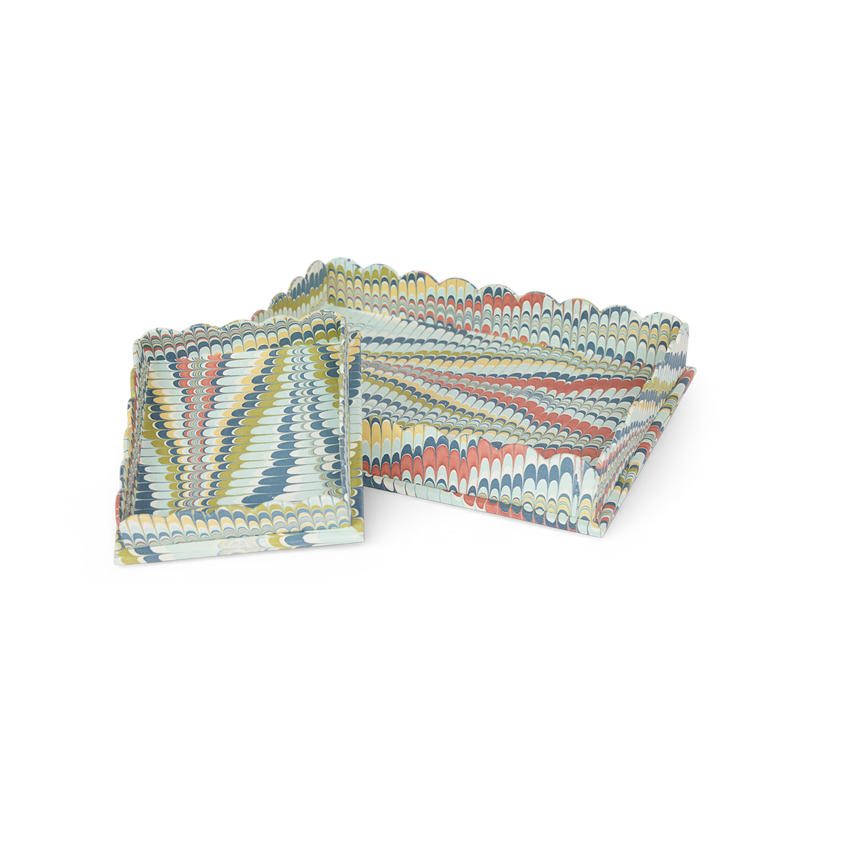 Ocean Wave – Hand Marbled Scalloped Tray in Coastal Tones (12" x 9.5" x 1.5")