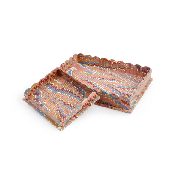 Desert Wave – Hand Marbled Scalloped Tray in Earth Tones (12