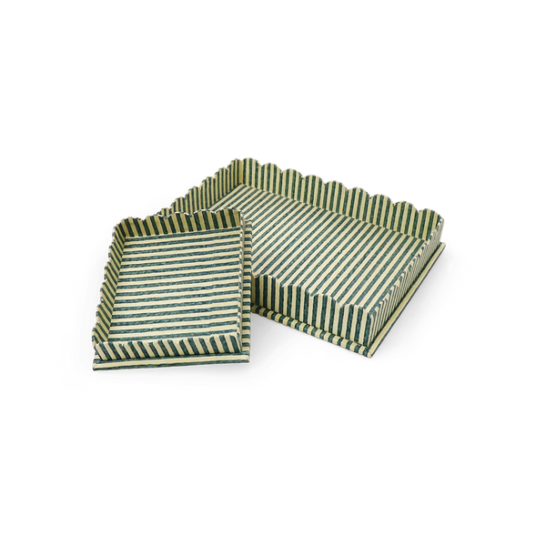 Forest Stripe – Hand Block Printed Scalloped Tray (Set of 2) 12