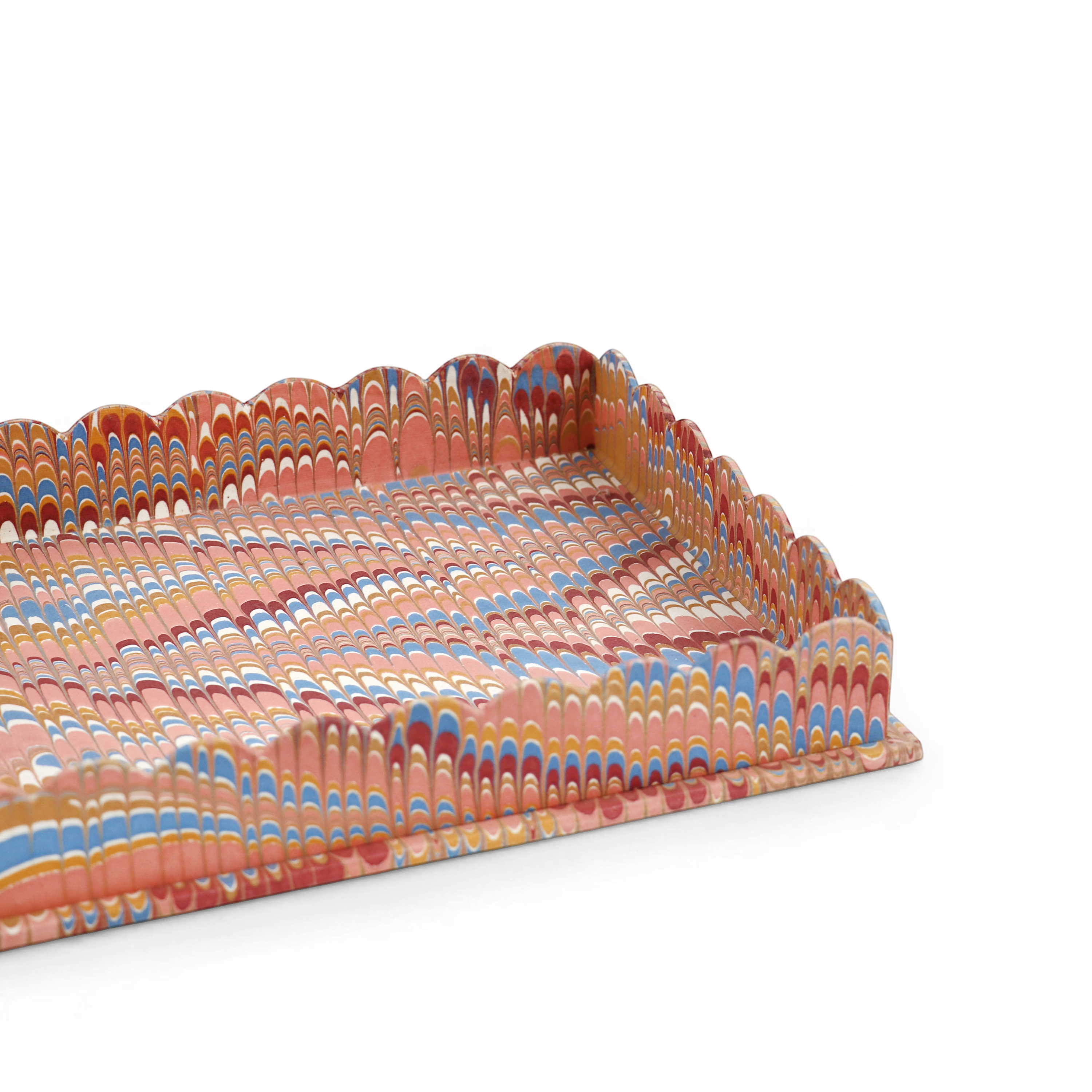 Desert Wave – Hand Marbled Scalloped Tray in Earth Tones (12" x 9.5" x 1.5")