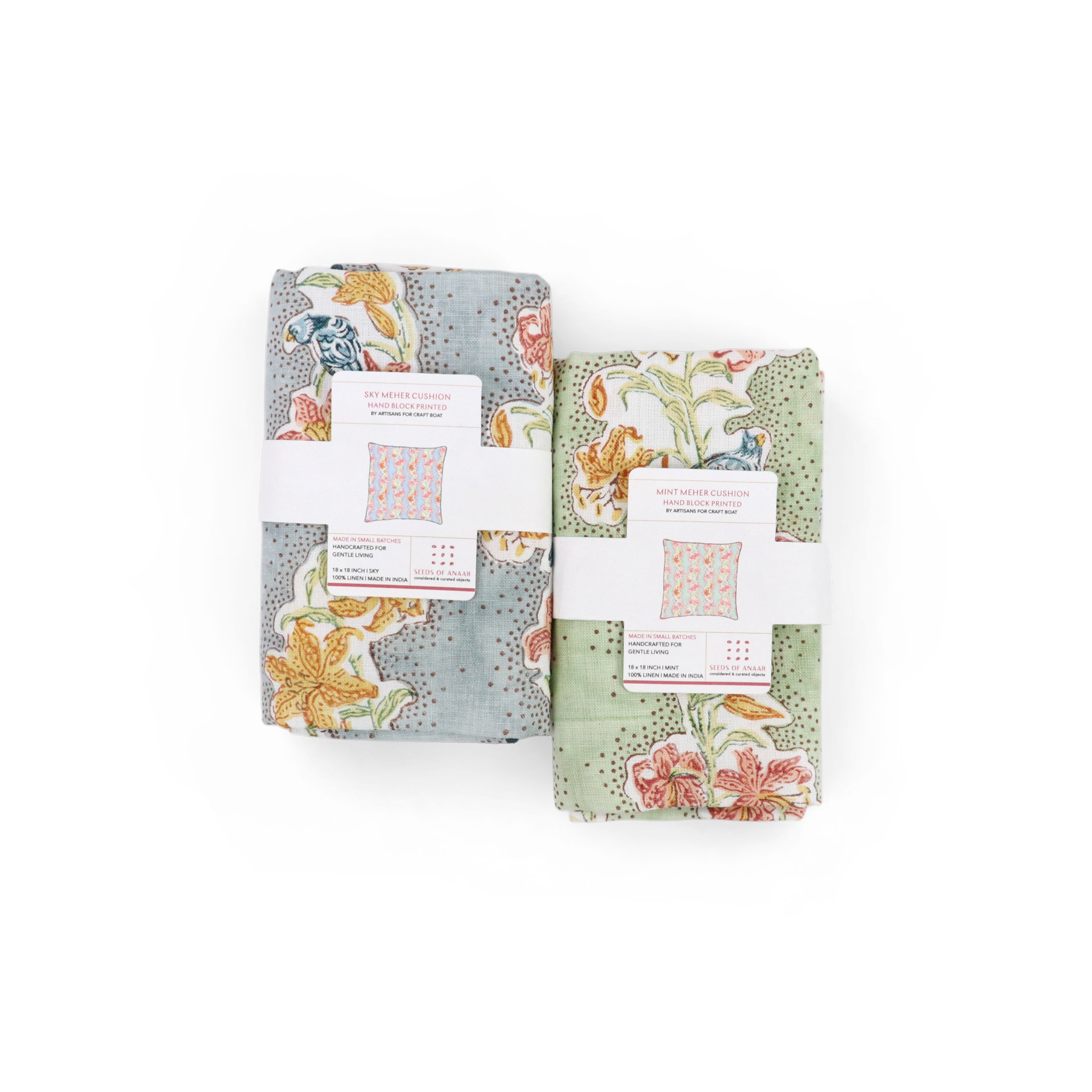 Sky Garden – Hand Block Printed Linen Pillow Cover (20" x 20")