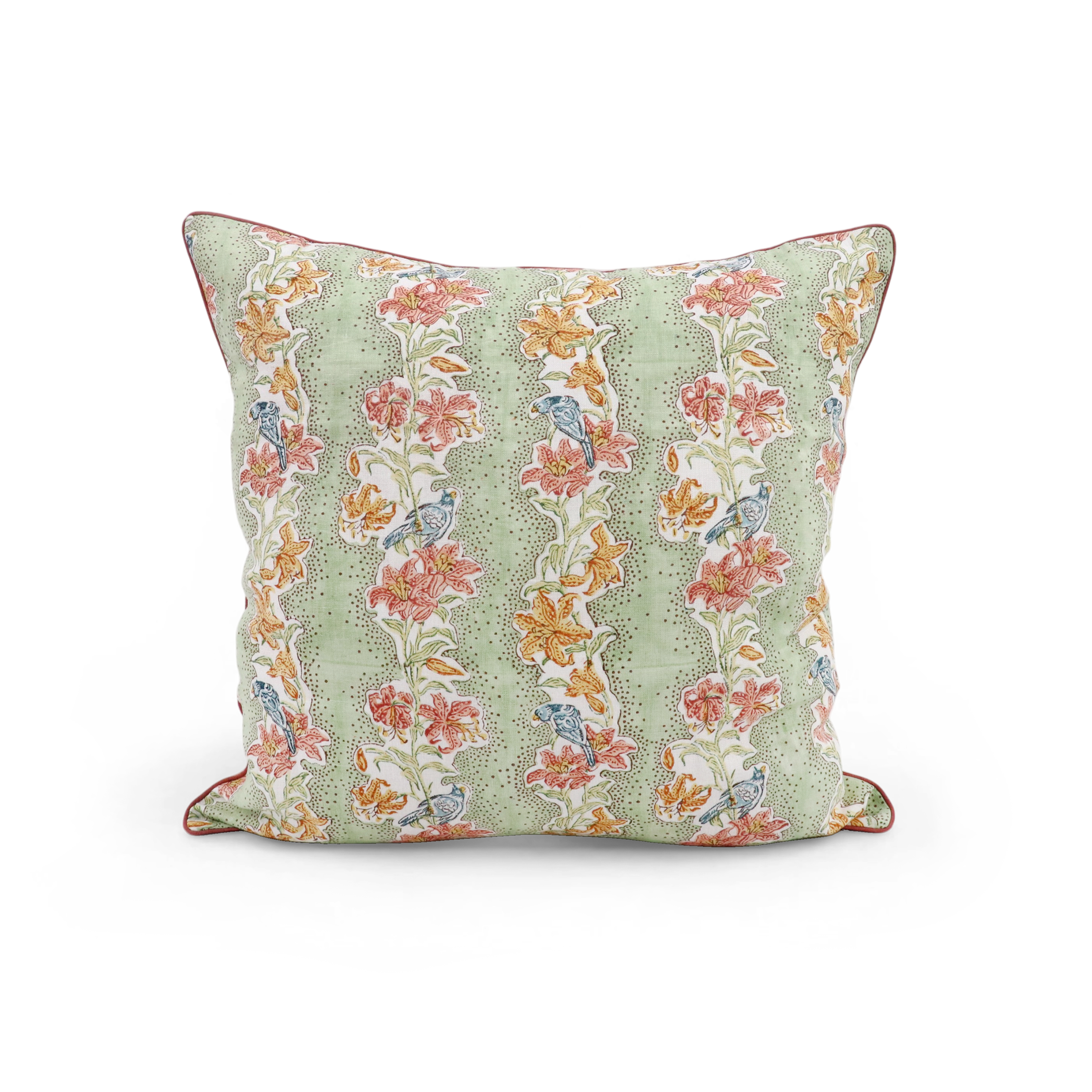 Parrot Garden – Hand Block Printed Linen Pillow Cover (20" x 20")