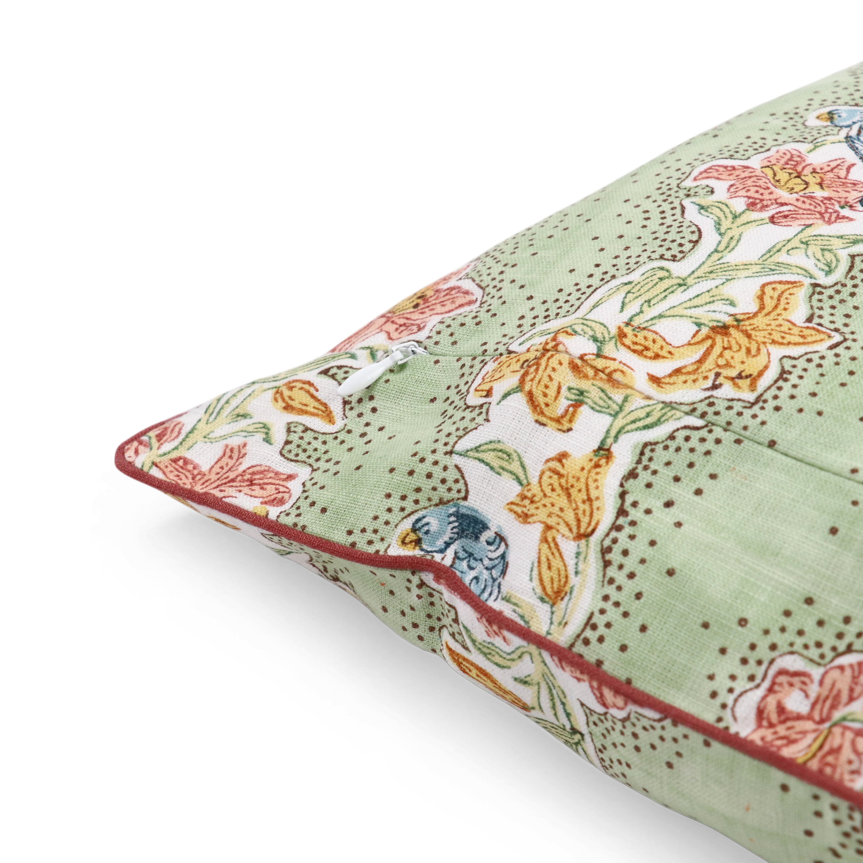 Parrot Garden – Hand Block Printed Linen Pillow Cover (20" x 20")