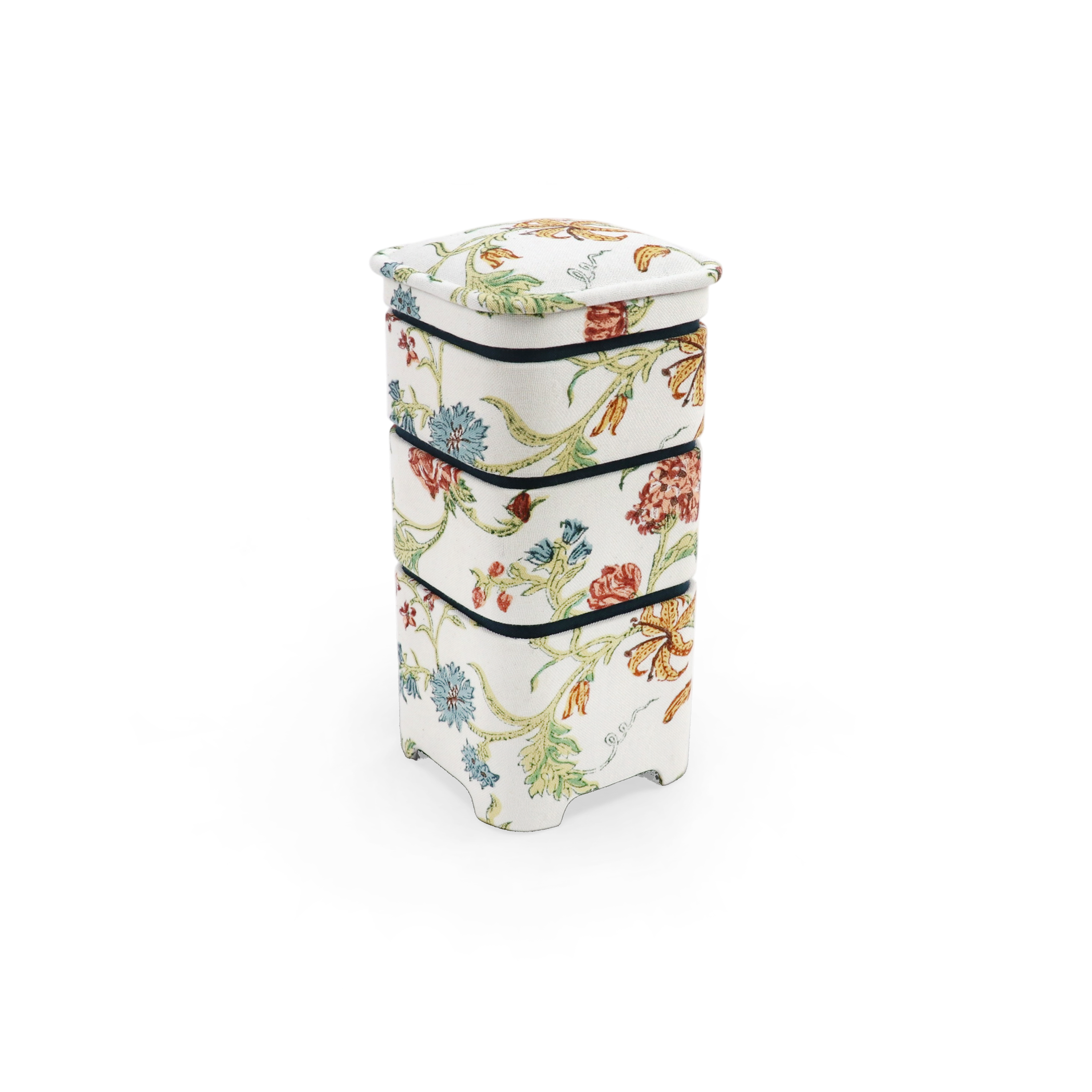 Autumn Meadow – Hand Block Printed Jewellery Organizer Set  (4" × 4" × 8" | Set of 3)