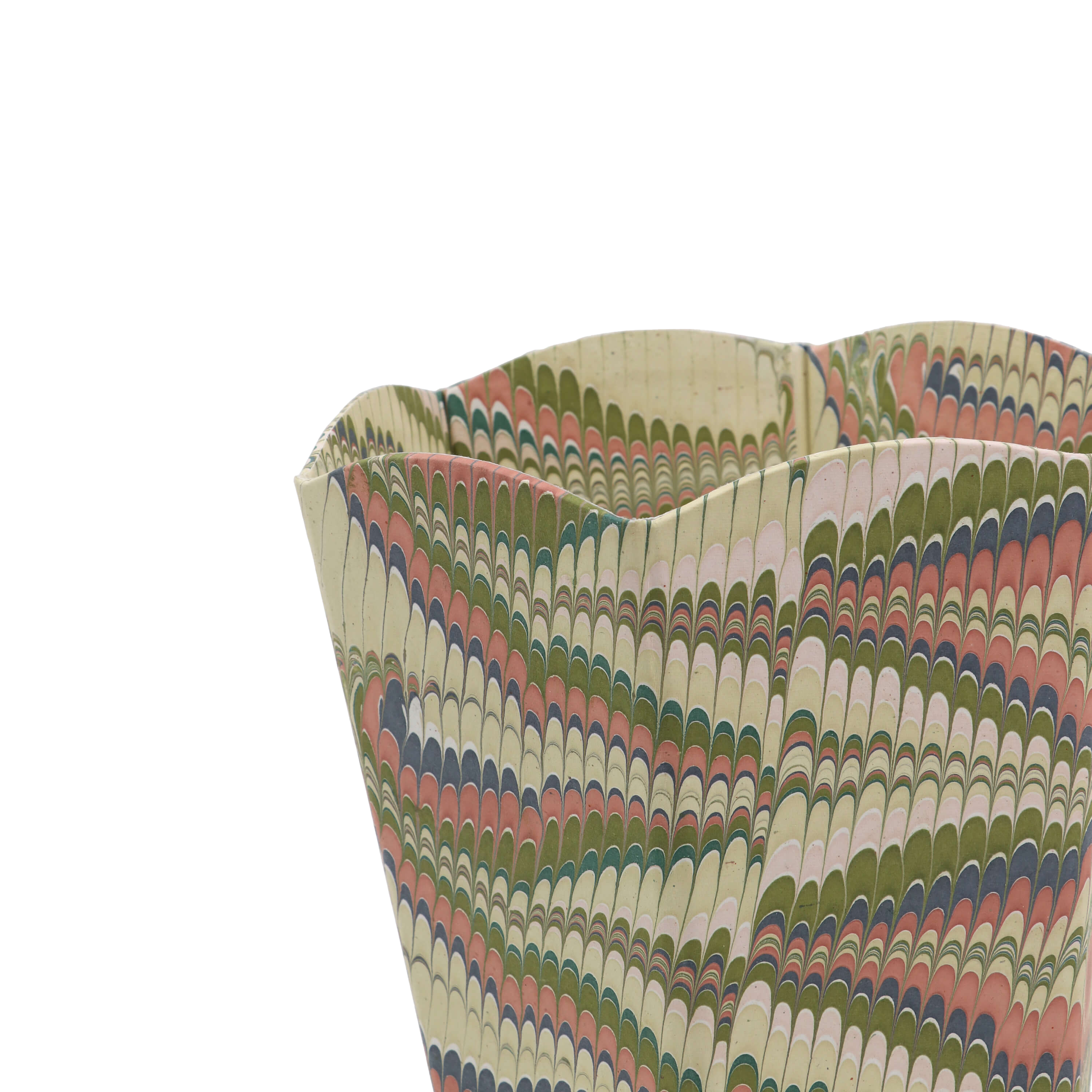 Meadow Wave – Hand Marbled Scalloped Basket (9.5" W x 9.5" D x 12.5" H)