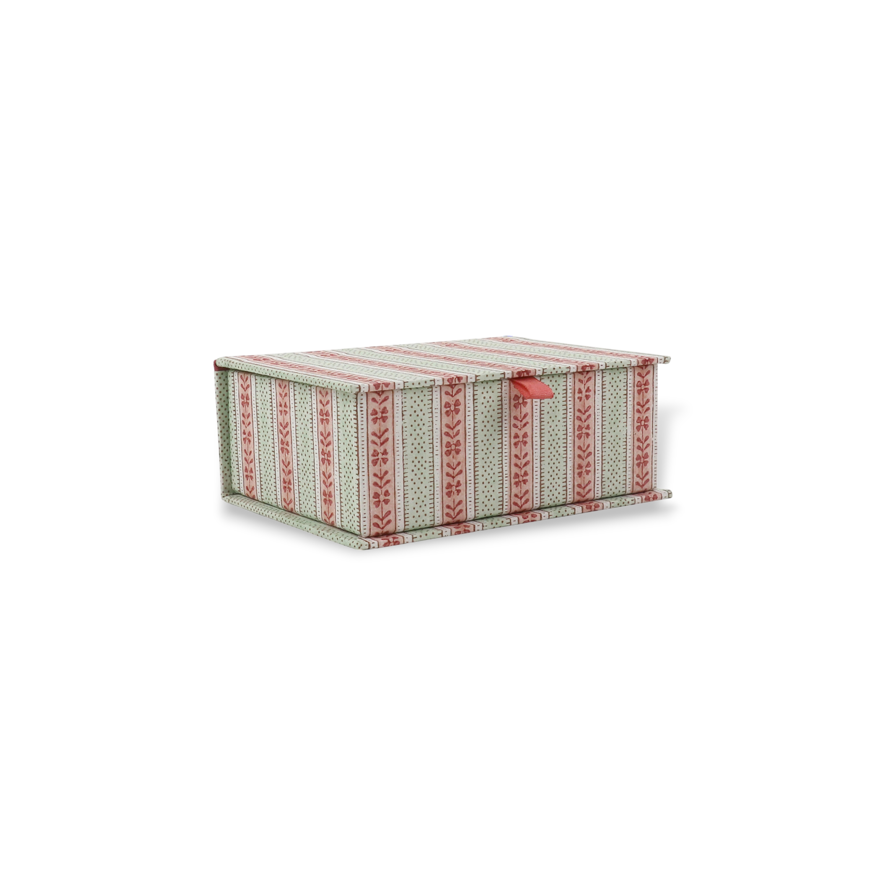 Mint Meadow – Hand Block Printed Keepsake Box (6.75” x 5” x 2.75” | 100% Recycled Cotton Paper)