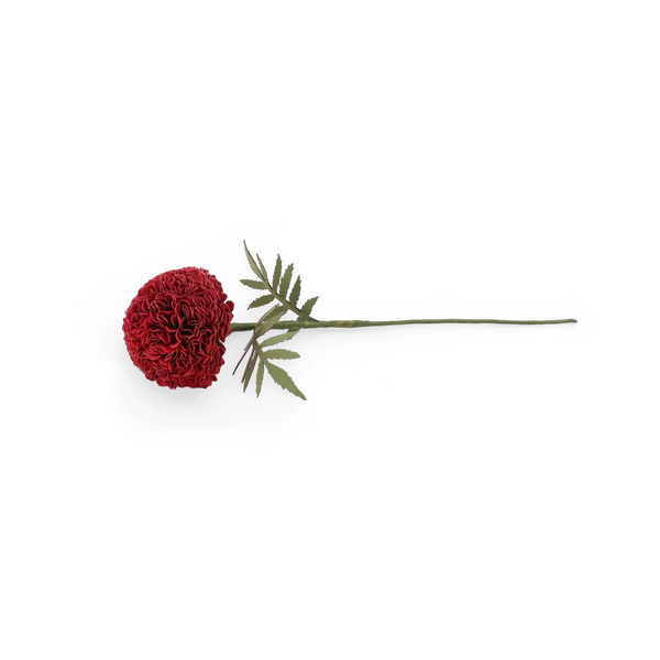 Handmade Paper Marigold – Deep Red Bloom Stem (Size: 2.5” x 9” | Recycled Cotton Paper)