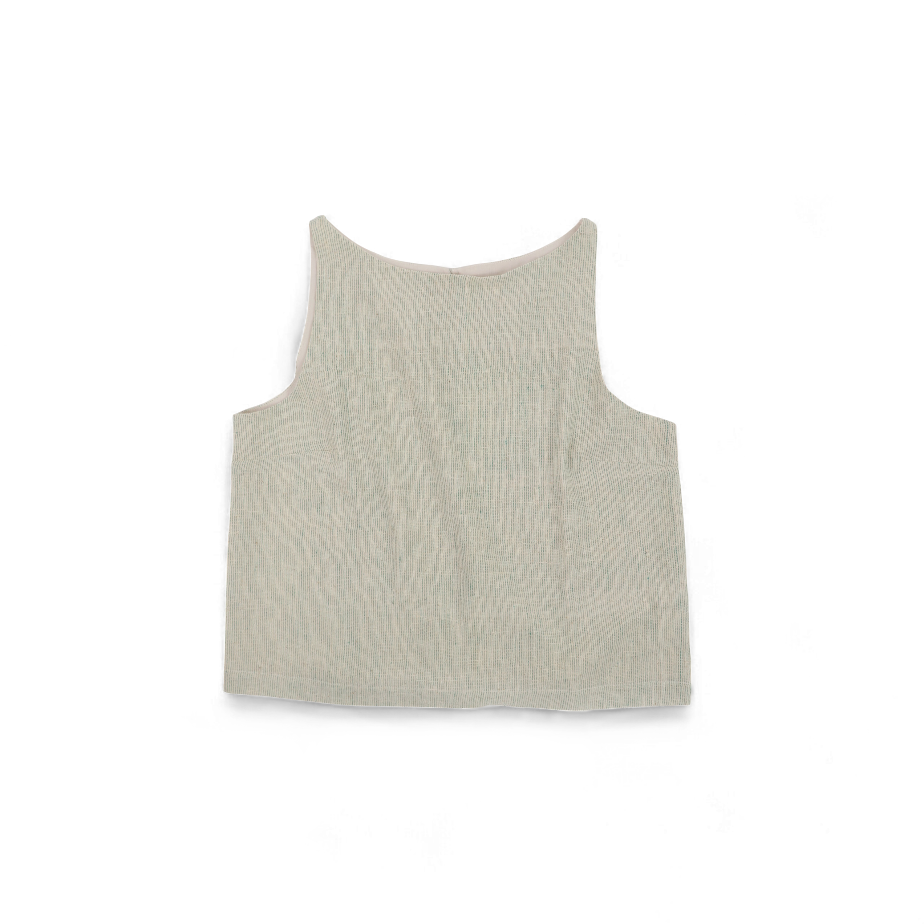 Aira Top – Kala Cotton Handwoven Stripe Top (Sleeveless | Soft Sage Stripes | Sizes S–L