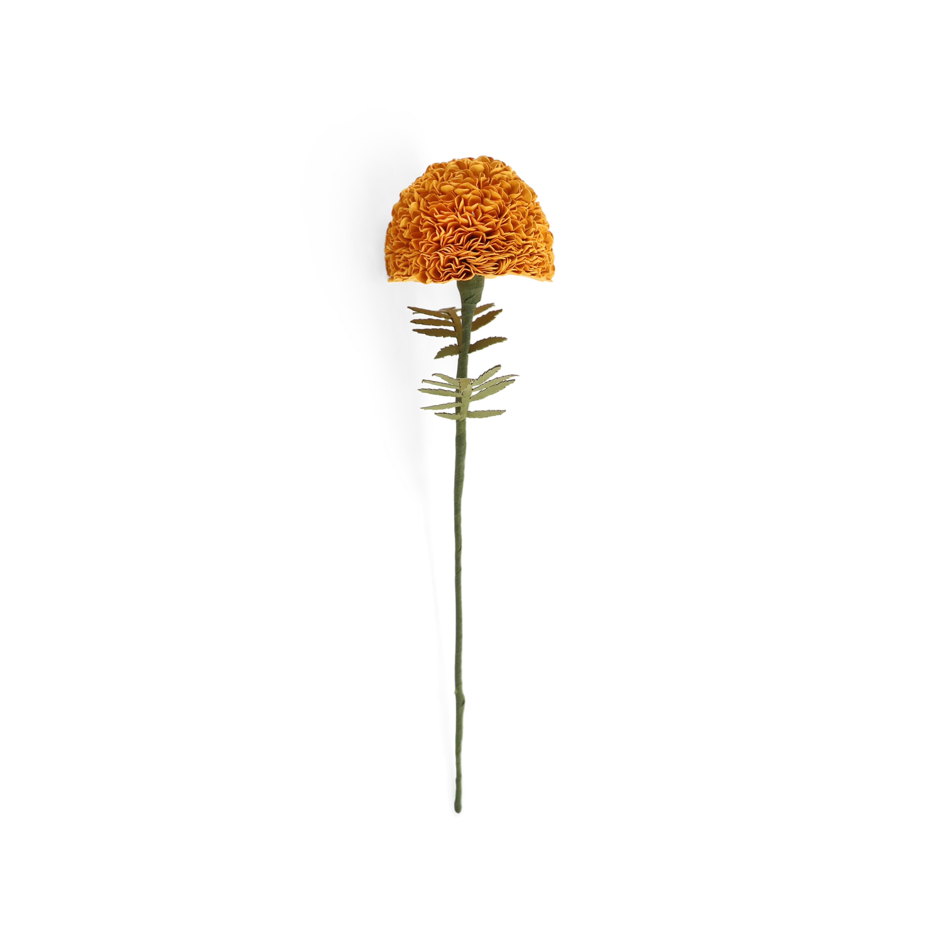 Handmade Paper Marigold – Saffron Bloom Stem (Size: 2.5” x 9” | Recycled Cotton Paper)