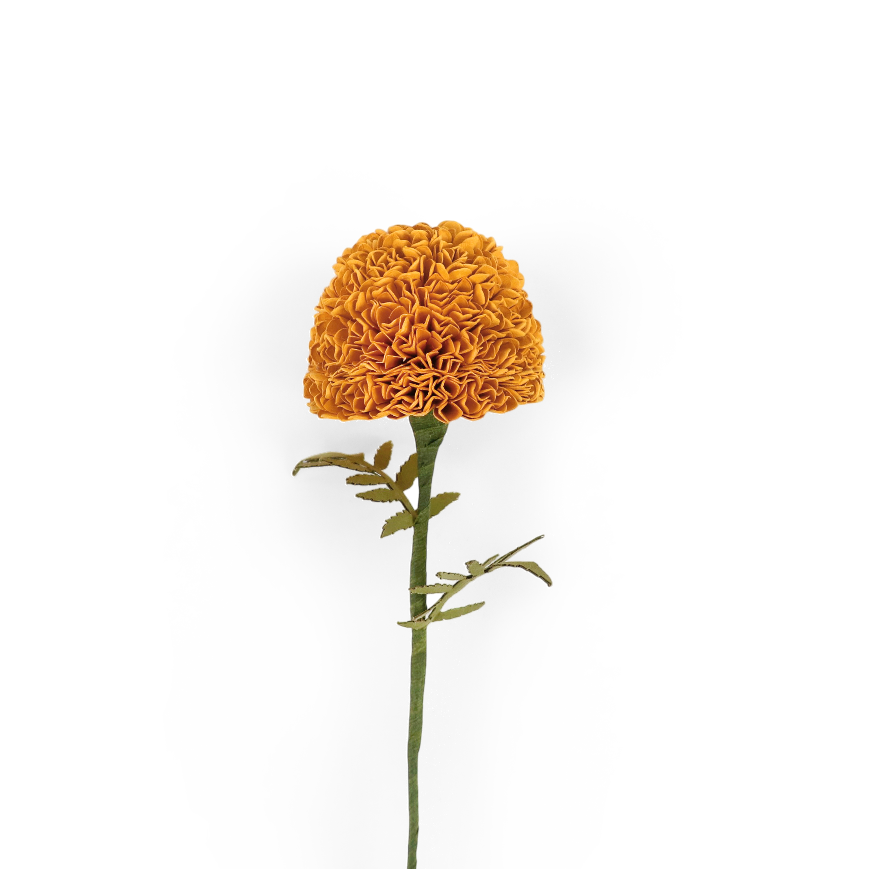 Handmade Paper Marigold – Saffron Bloom Stem (Size: 2.5” x 9” | Recycled Cotton Paper)