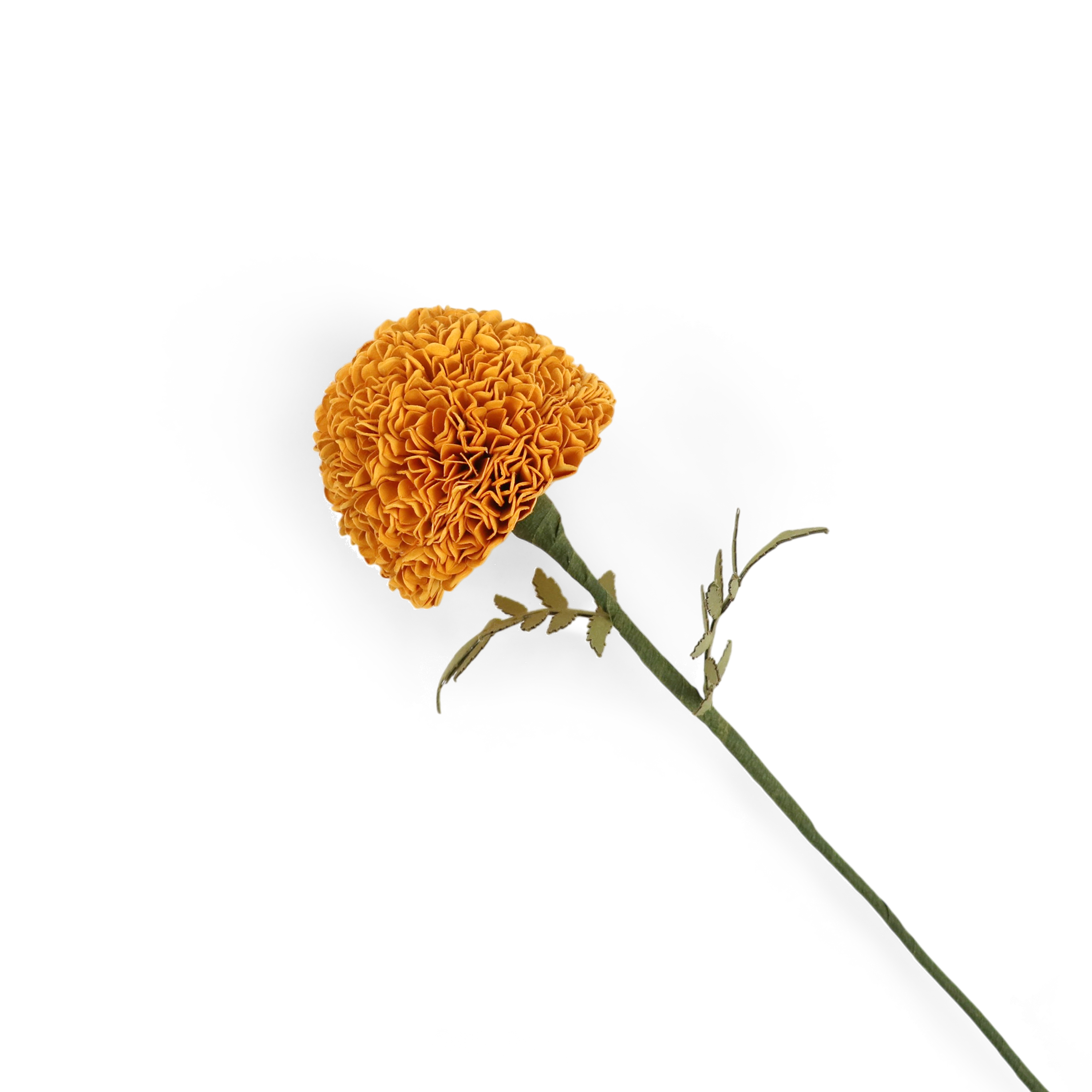 Handmade Paper Marigold – Saffron Bloom Stem (Size: 2.5” x 9” | Recycled Cotton Paper)