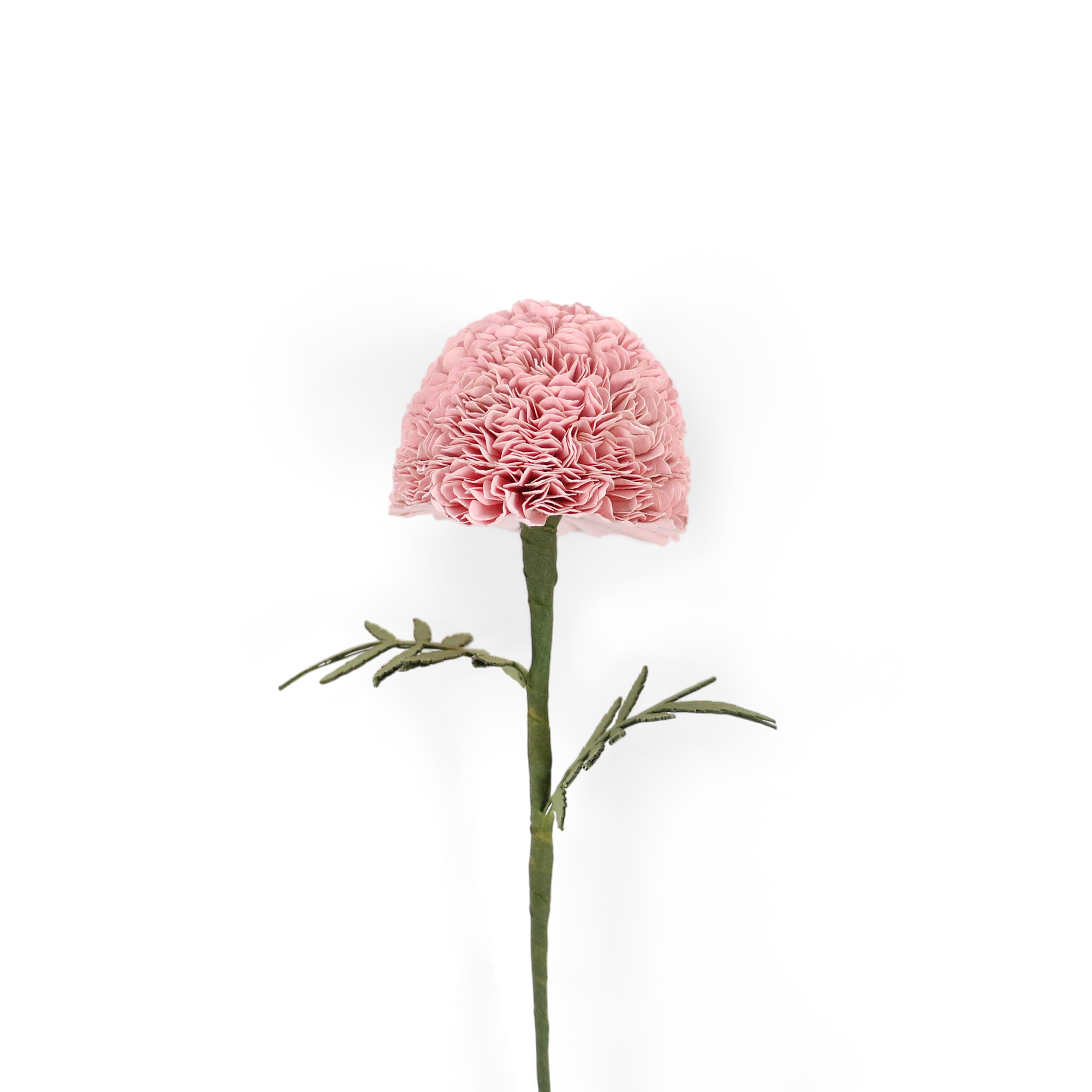 Handmade Paper Marigold – Pink Bloom Stem (Size: 2.5” x 9” | Recycled Cotton Paper)