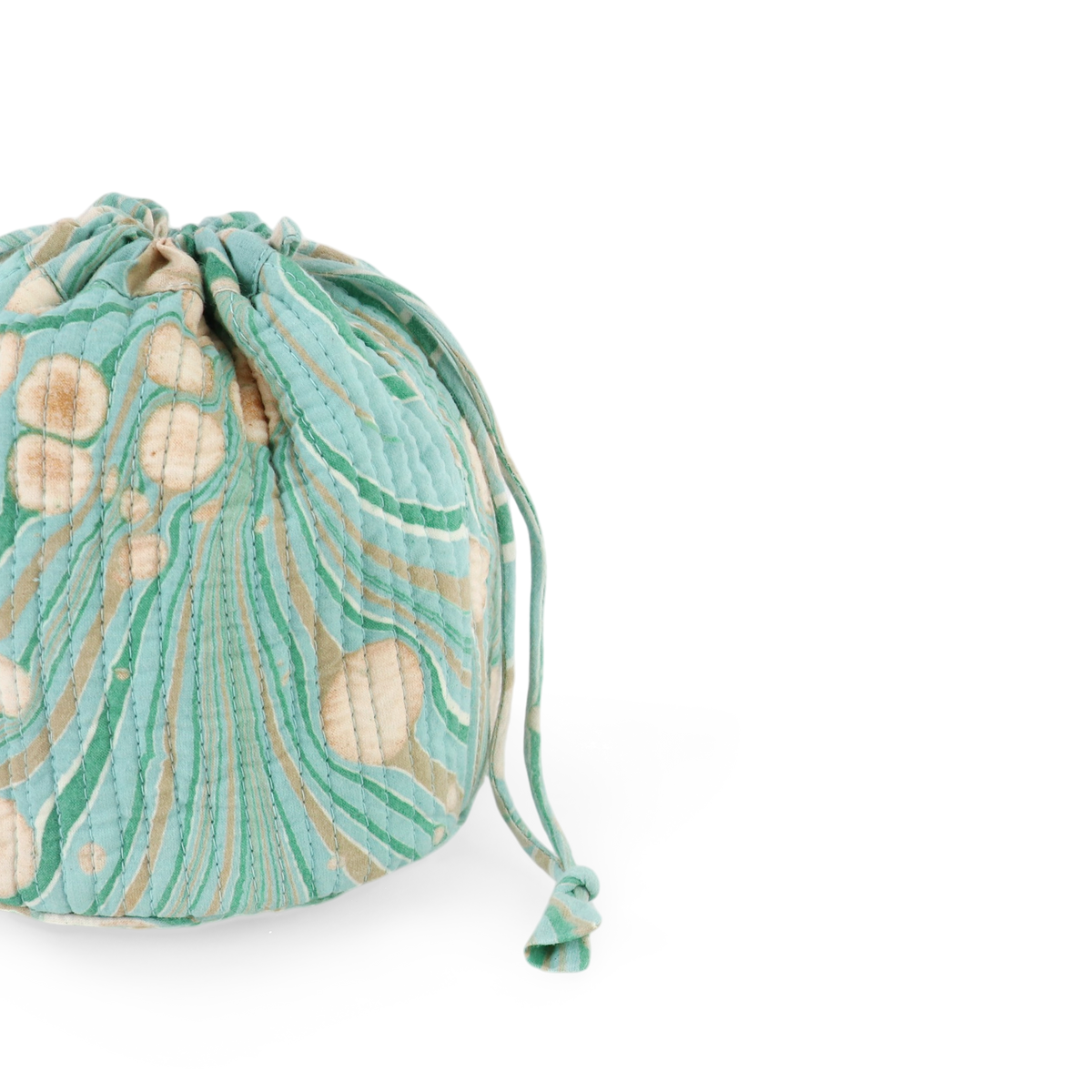 Celadon Green Fire Whirl – Hand Marbled Quilted Pouch (Jewelry & Beauty Organizer)