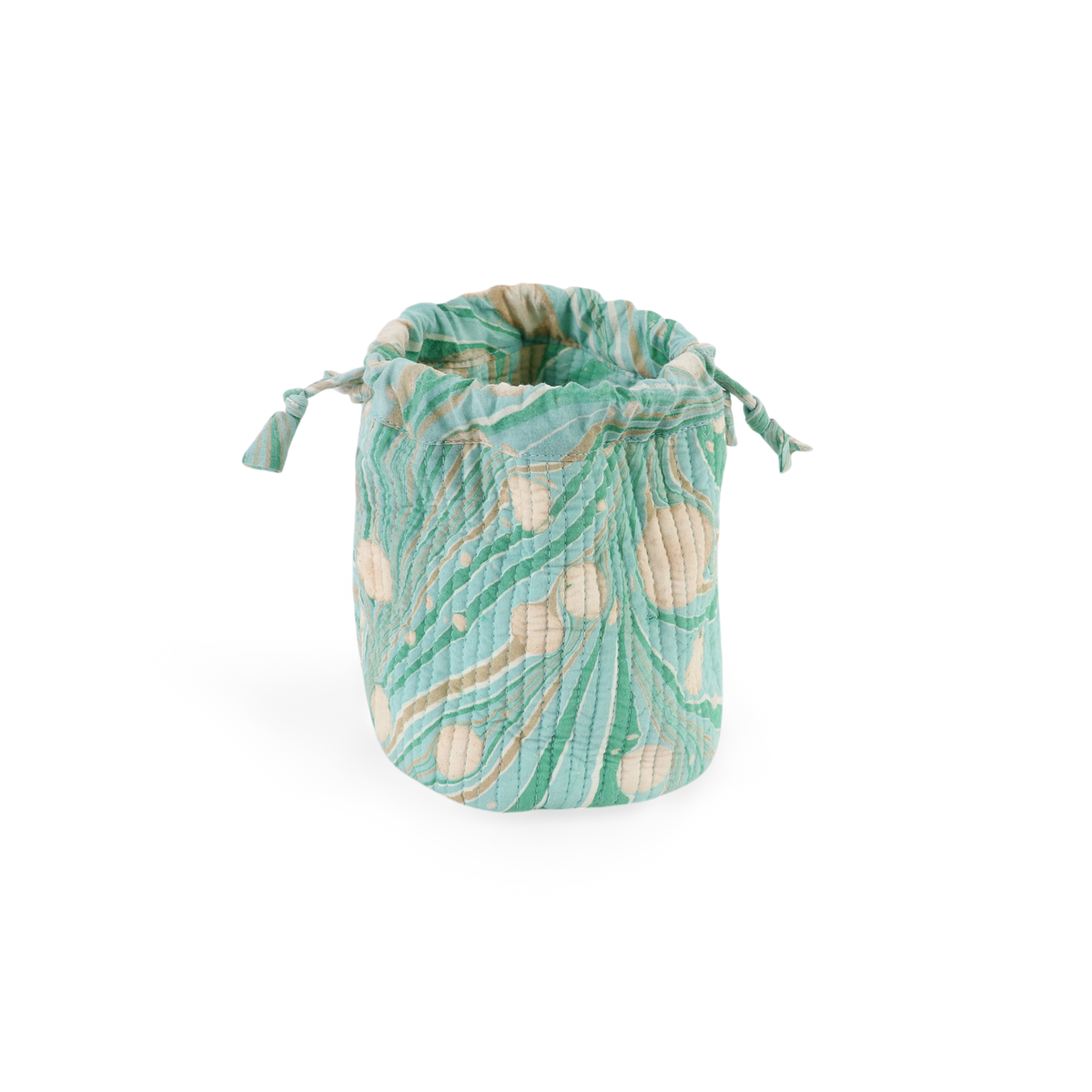 Celadon Green Fire Whirl – Hand Marbled Quilted Pouch (Jewelry & Beauty Organizer)
