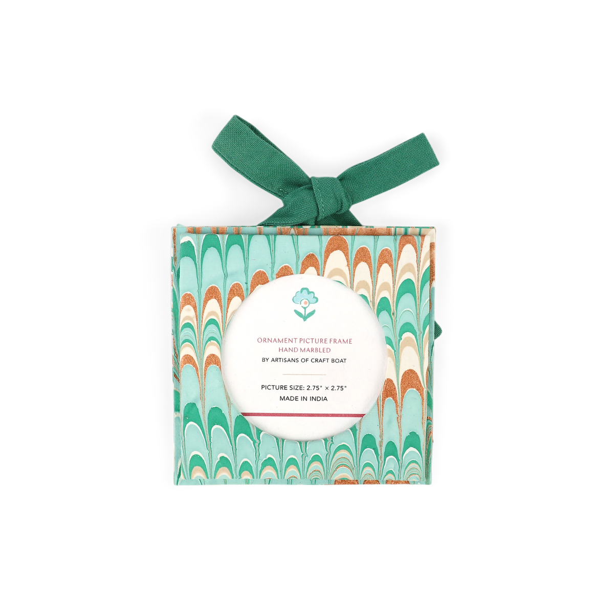 Celadon Green Mountain – Hand Marbled Holiday Ornament Picture Frame Box (Set of 3 | Hex: 3.5" × 3.5", Oval: 3.25" × 3.75",  Square: 3.5" × 3.5")