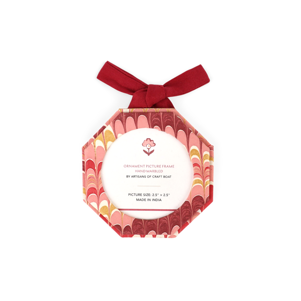 Garnet Red Mountain – Hand Marbled Holiday Ornament Picture Frame Box (Set of 3 | Hex: 3.5" × 3.5", Oval: 3.25" × 3.75",  Square: 3.5" × 3.5")