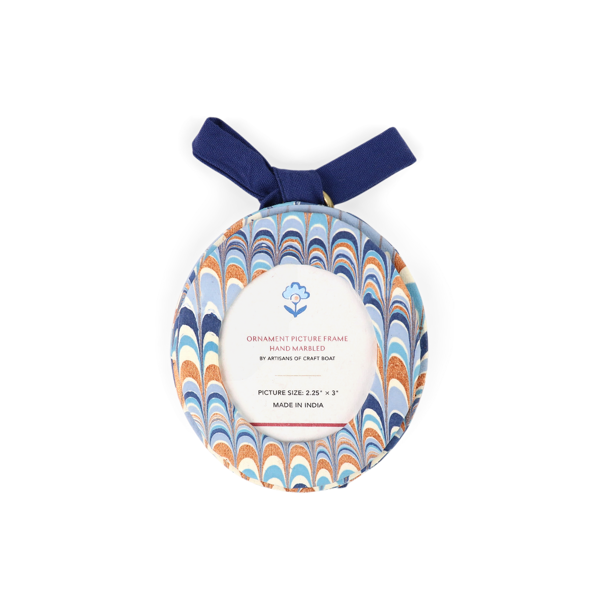 Harbor Blue Mountain – Hand Marbled Holiday Ornament Picture Frame Box (Set of 3 | Hex: 3.5" × 3.5", Oval: 3.25" × 3.75",  Square: 3.5" × 3.5")
