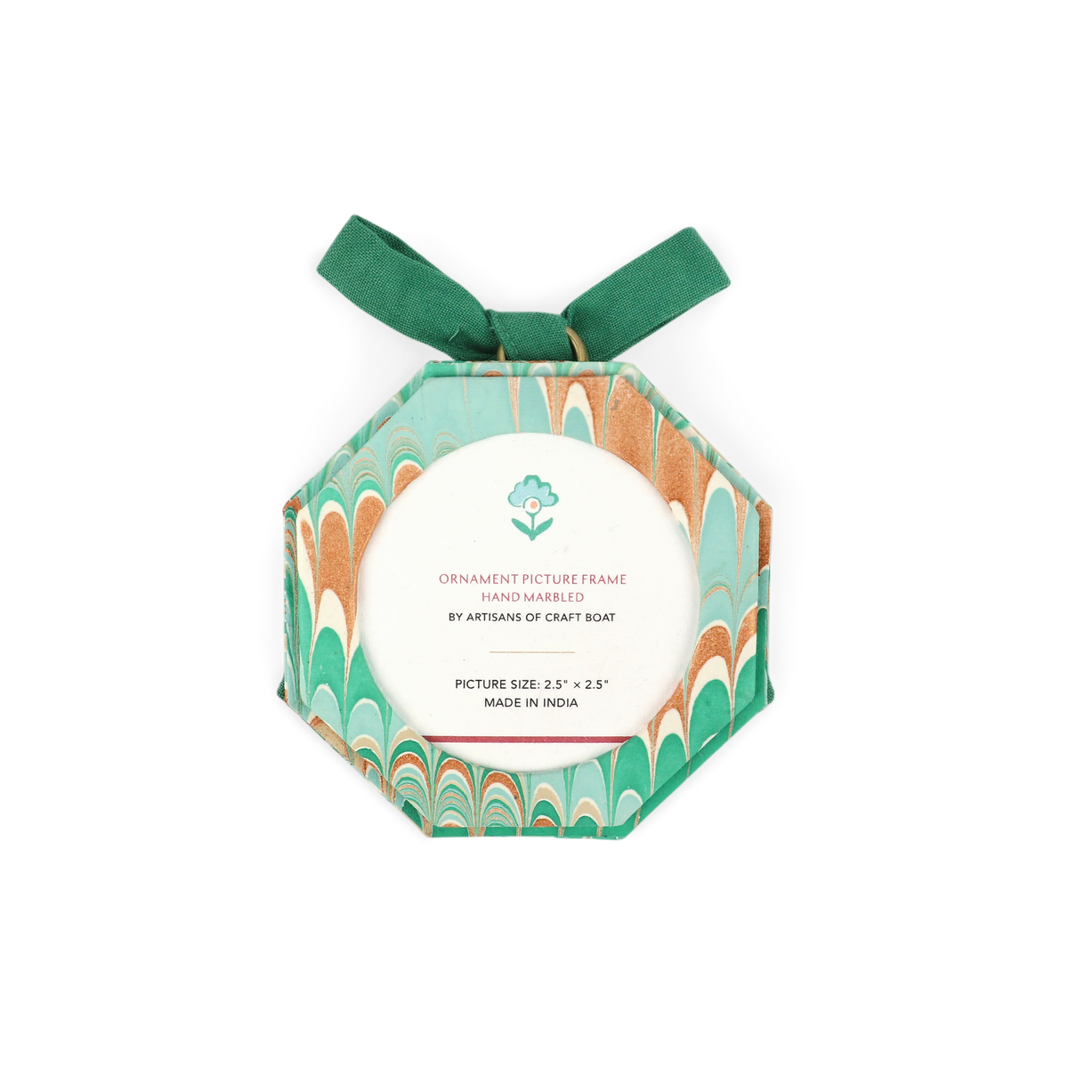 Celadon Green Mountain – Hand Marbled Holiday Ornament Picture Frame Box (Set of 3 | Hex: 3.5" × 3.5", Oval: 3.25" × 3.75",  Square: 3.5" × 3.5")