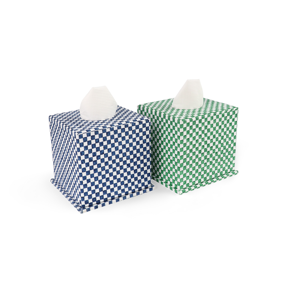 Celadon Green Checker Board – Hand Block Printed Tissue Box (5.25” H × 5” W × 5” D | 100% Recycled Cotton Paper)