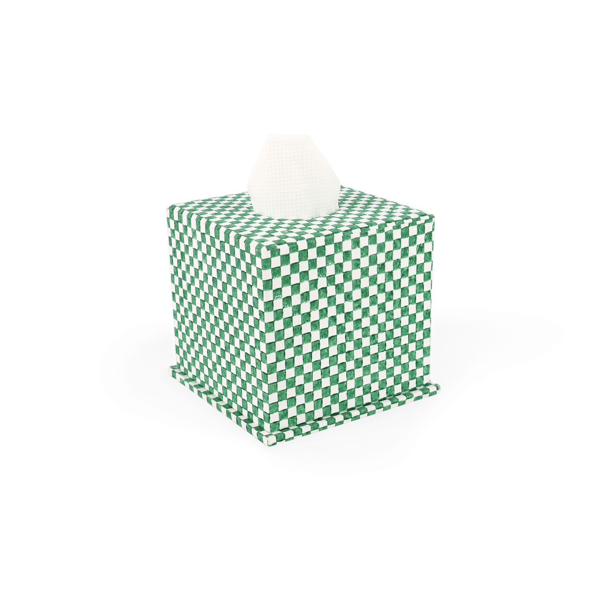 Celadon Green Checker Board – Hand Block Printed Tissue Box (5.25” H × 5” W × 5” D | 100% Recycled Cotton Paper)