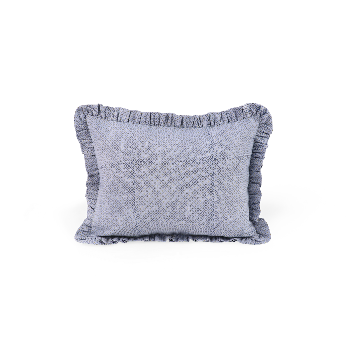 Harbor Blue Dot & Grid – Hand Block Printed Cotton Pillow Cover (12" x 16")