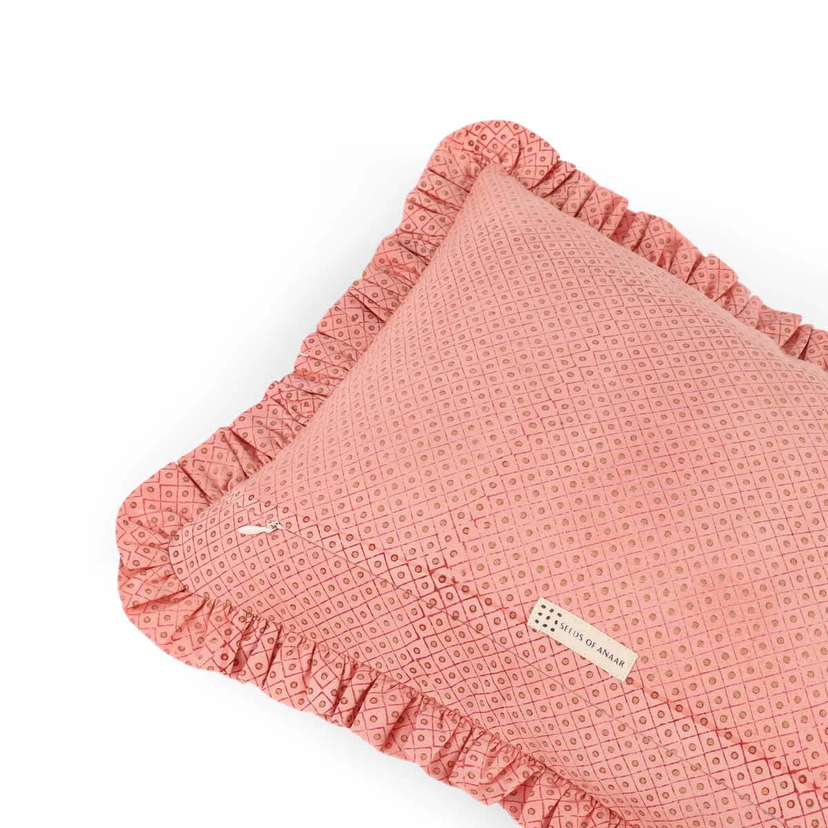 Garnet Red Dot & Grid – Hand Block Printed Cotton Pillow Cover (12" x 16")