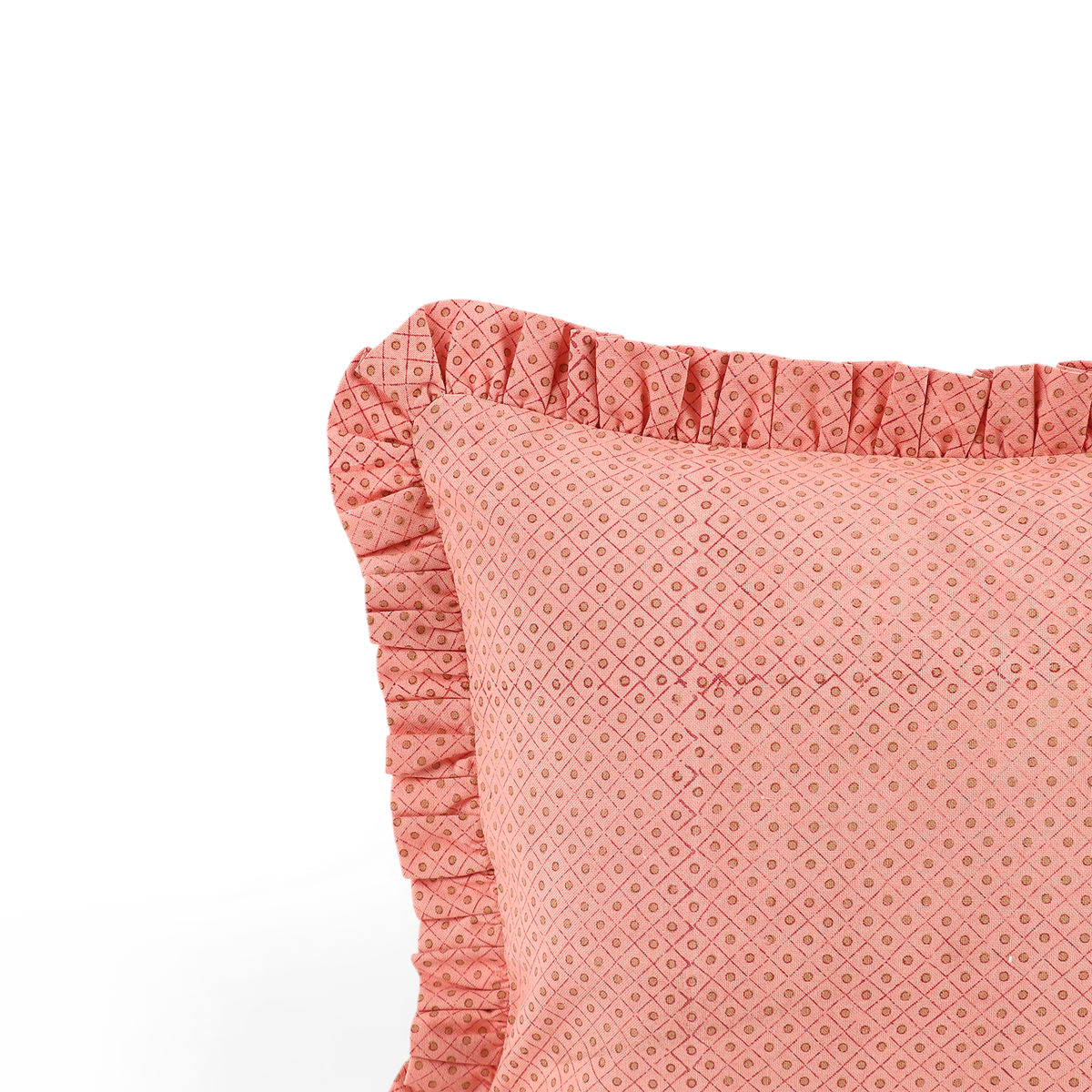 Garnet Red Dot & Grid – Hand Block Printed Cotton Pillow Cover (12" x 16")