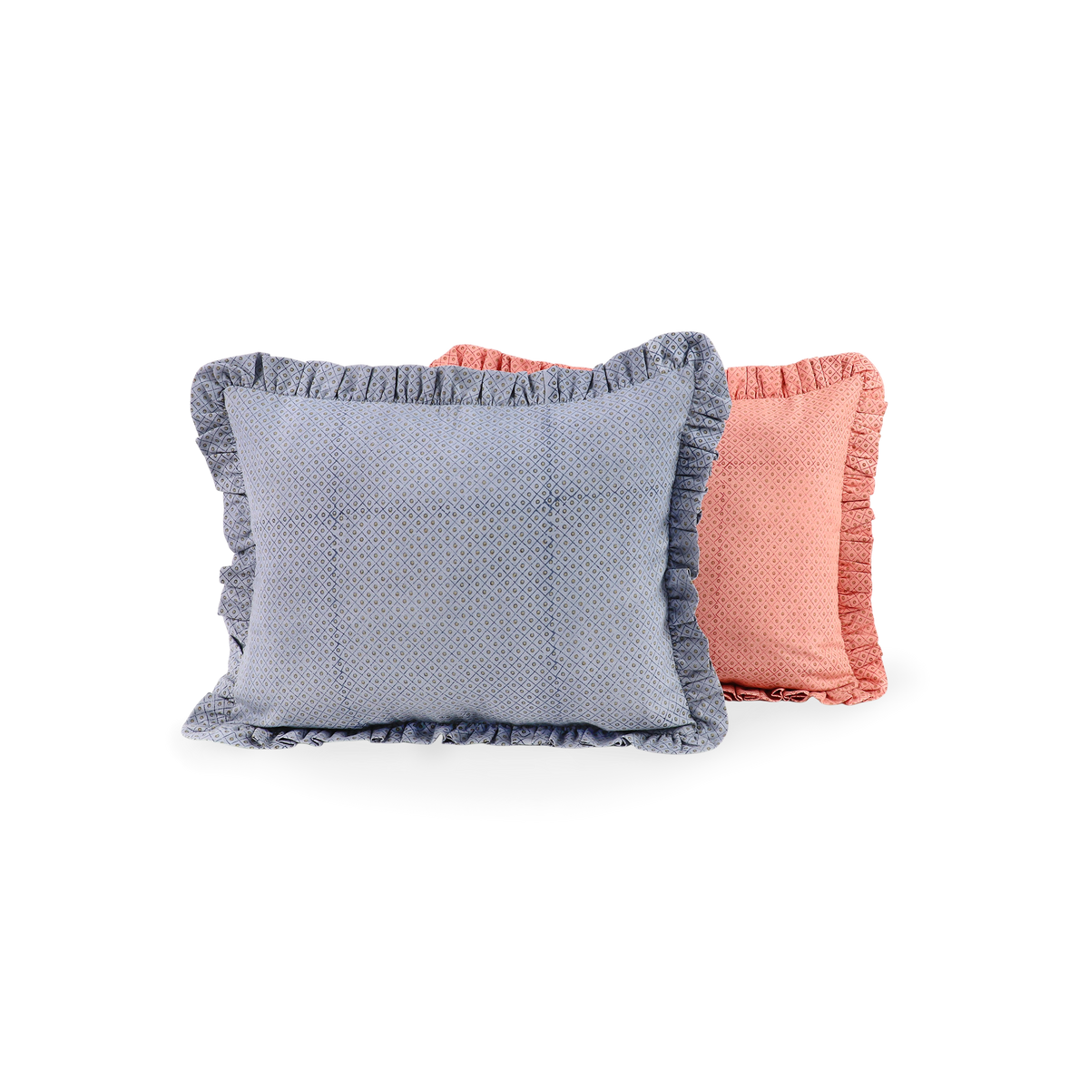 Harbor Blue Dot & Grid – Hand Block Printed Cotton Pillow Cover (12" x 16")