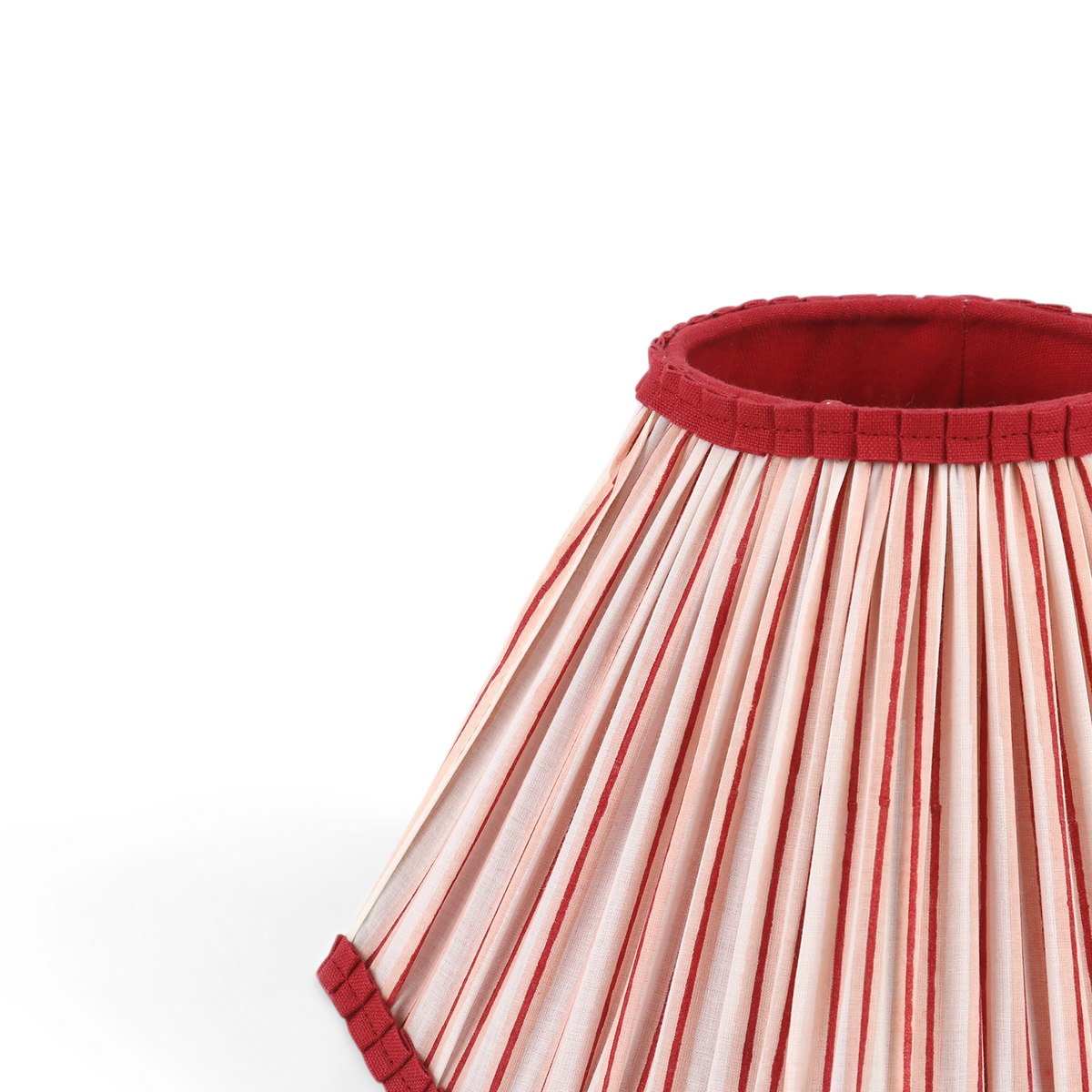 Garnet Red Shadow Stripe – Hand Block Printed Pleated Lampshade (4.25" Top x 9" Bottom x 6.25" Slant | 100% Cotton Fabric | UNO Fitting)