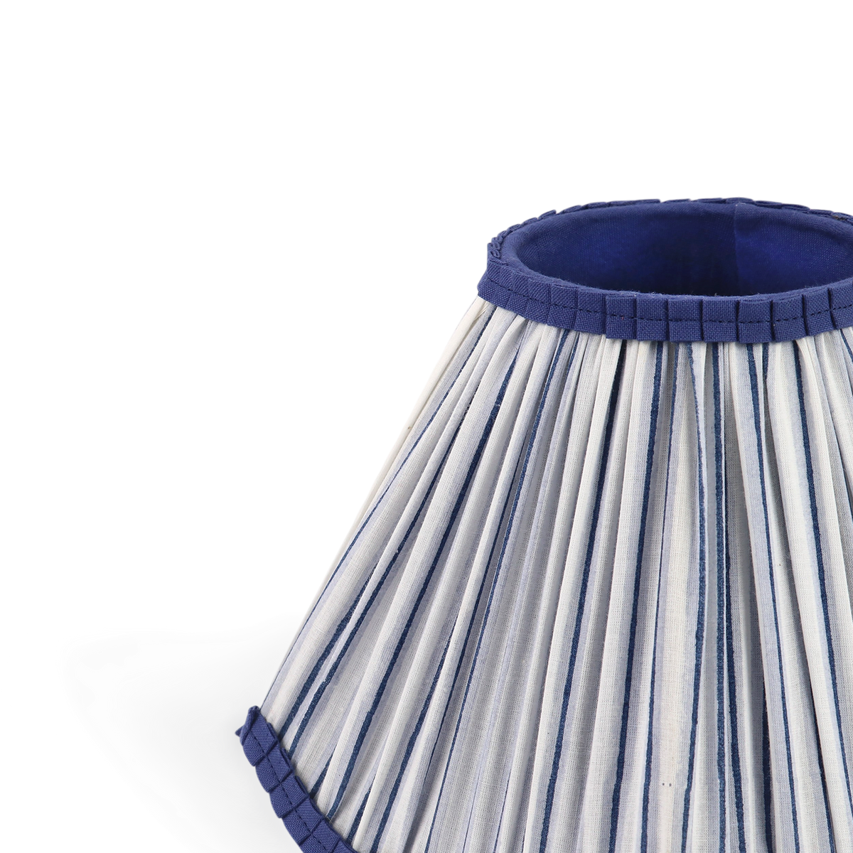 Harbor Blue Shadow Stripe – Hand Block Printed Pleated Lampshade (4.25" Top x 9" Bottom x 6.25" Slant | 100% Cotton Fabric | UNO Fitting)