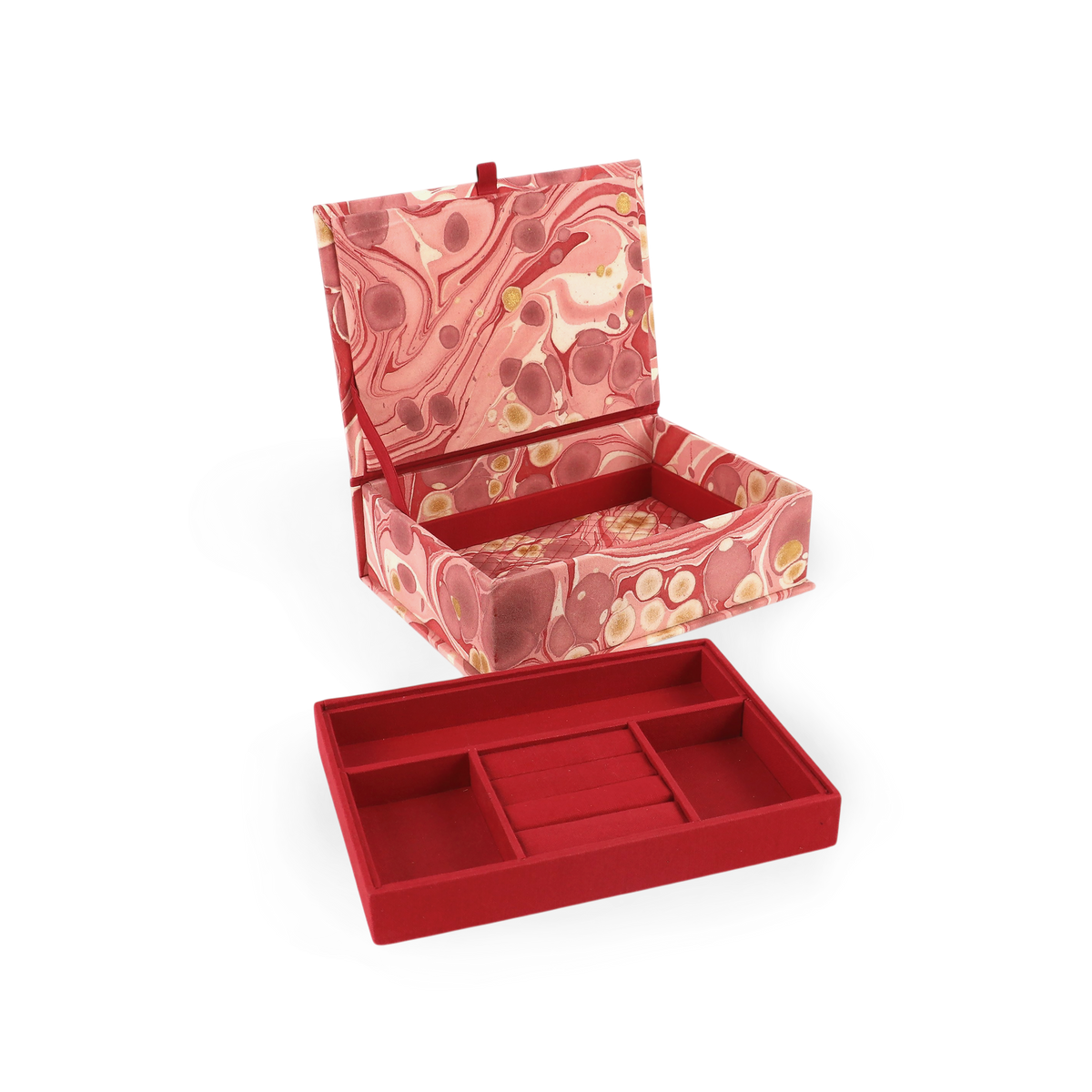 Garnet Red Pebble – Hand Marbled Keepsake Jewellery Box (9.5” x 7” x 3.5” | 100% Cotton Casement)