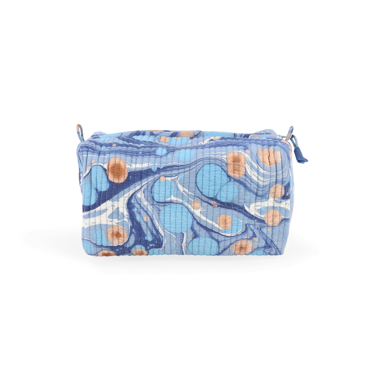 Harbor Blue Pebble – Hand Marbled Quilted Beauty Bag (Medium – 8.5" x 4" x 3.5")
