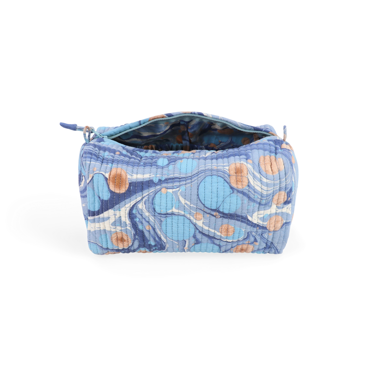 Harbor Blue Pebble – Hand Marbled Quilted Beauty Bag (Medium – 8.5" x 4" x 3.5")