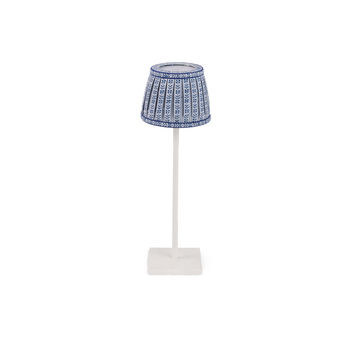 Harbor Blue Floral Stripe – Hand Block Printed Lampshade Cover (3.75" H x 4.5" W x 3.5" Ø | 100% Cotton Fabric)