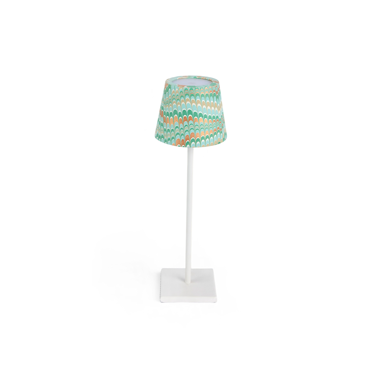 Celadon Green Mountain – Hand Marbled Lampshade Cover (3.75" H x 4.5" W x 3.5" Ø | 100% Recycled Cotton Handmade Paper)