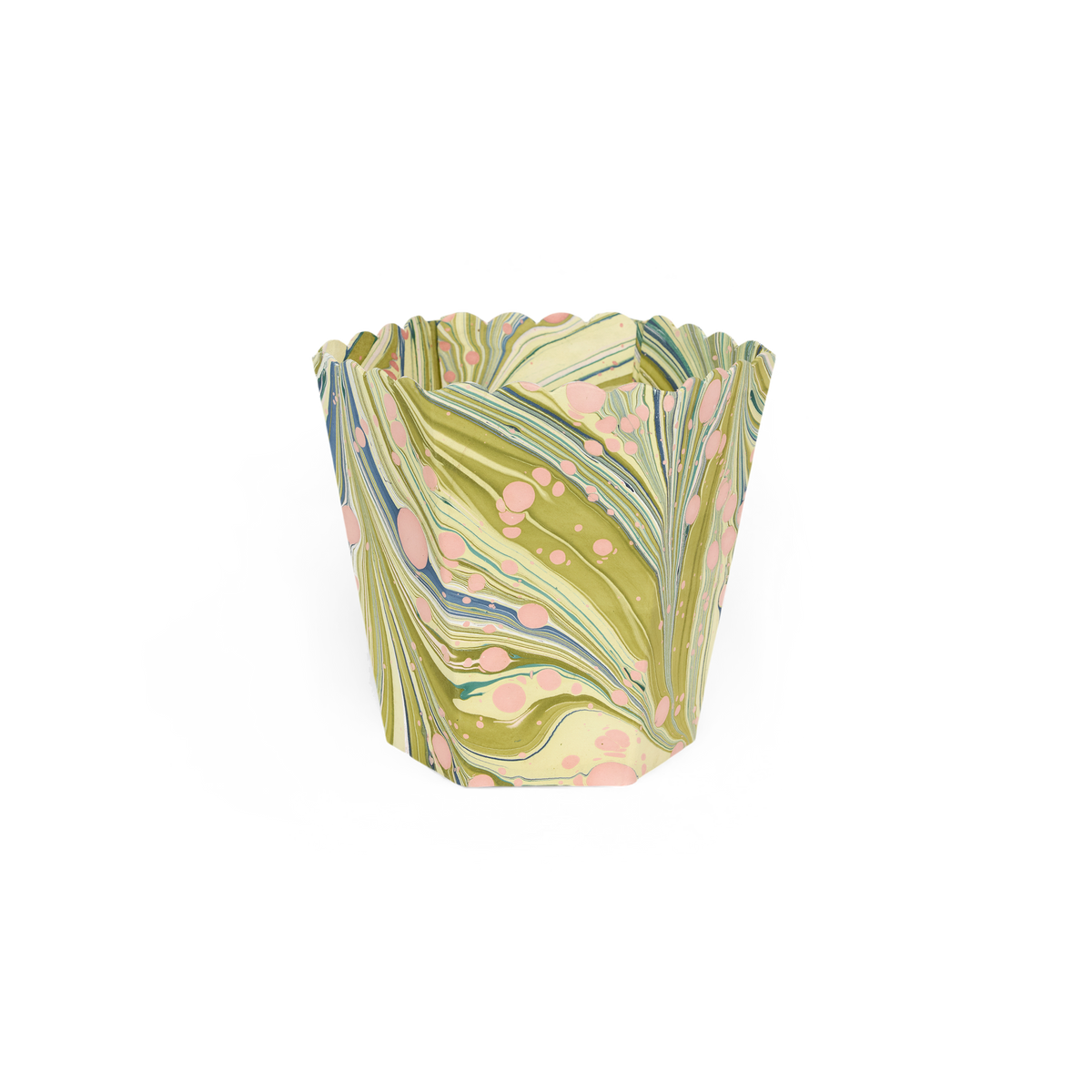 Meadow Swirl – Hand Marbled Scalloped Basket (8.5" W x 7.5" D x 8" H)