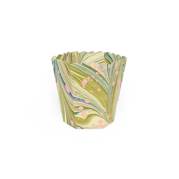 Meadow Swirl – Hand Marbled Scalloped Basket (8.5