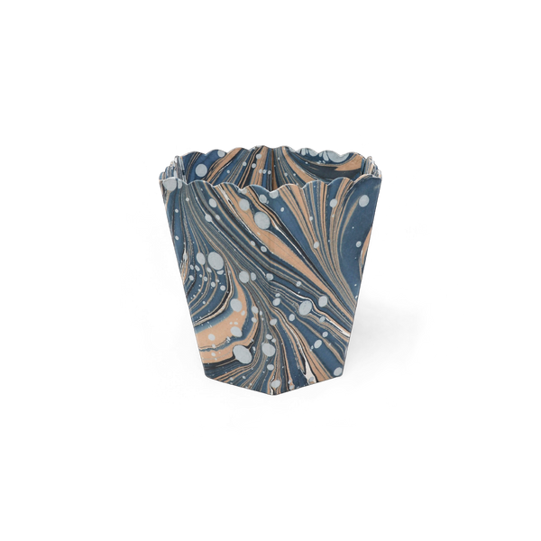 Indigo Swell – Hand Marbled Scalloped Basket (8.5