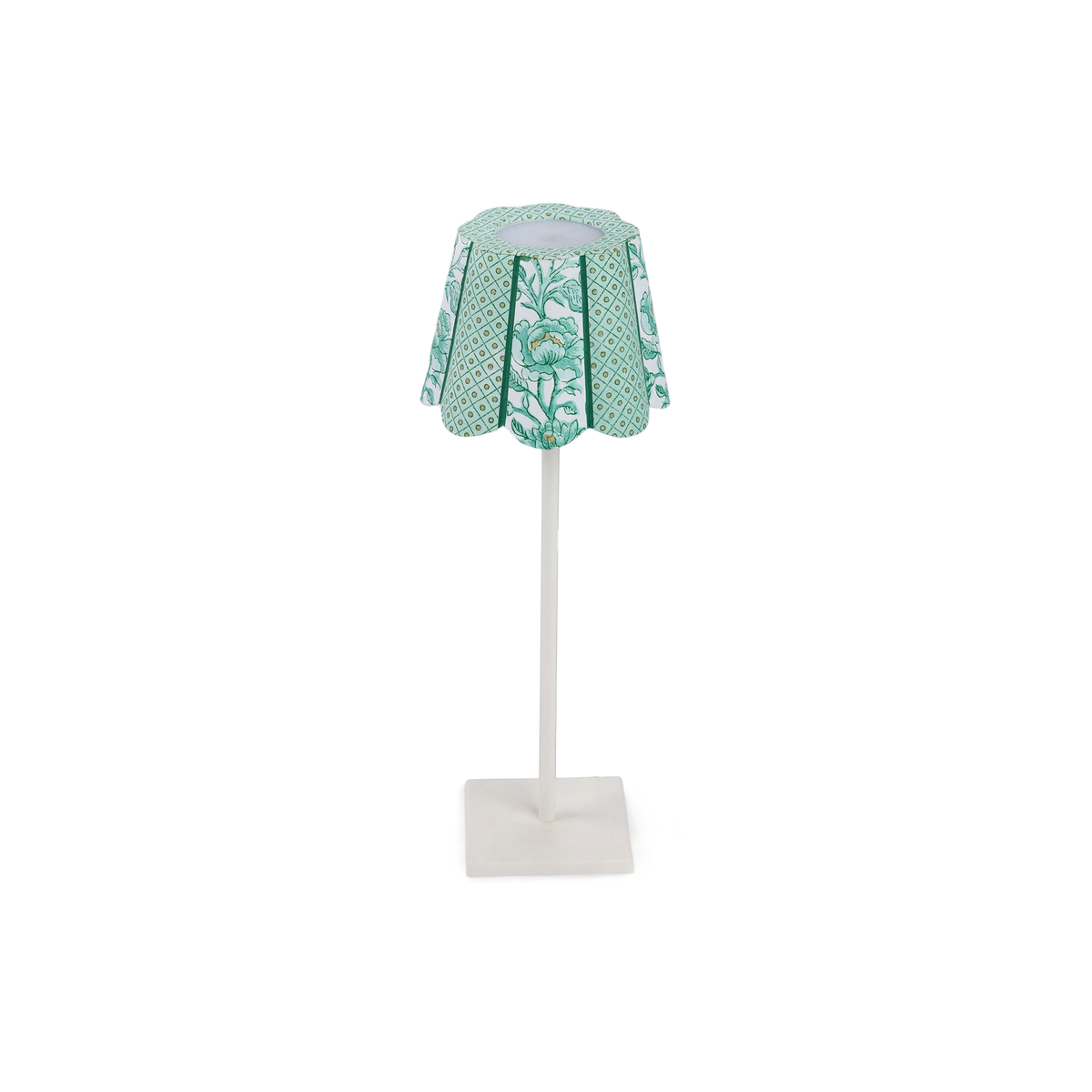 Celadon Green Blooming Trellis – Hand Block Printed Lampshade Cover (4" H x 5.5" W x 4" Ø | 100% Recycled Cotton Handmade Paper)