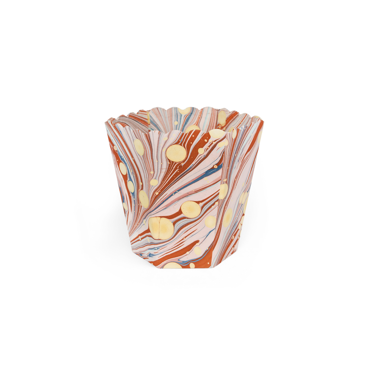 Sunset Swirl – Hand Marbled Scalloped Basket (8.5" W x 7.5" D x 8" H)